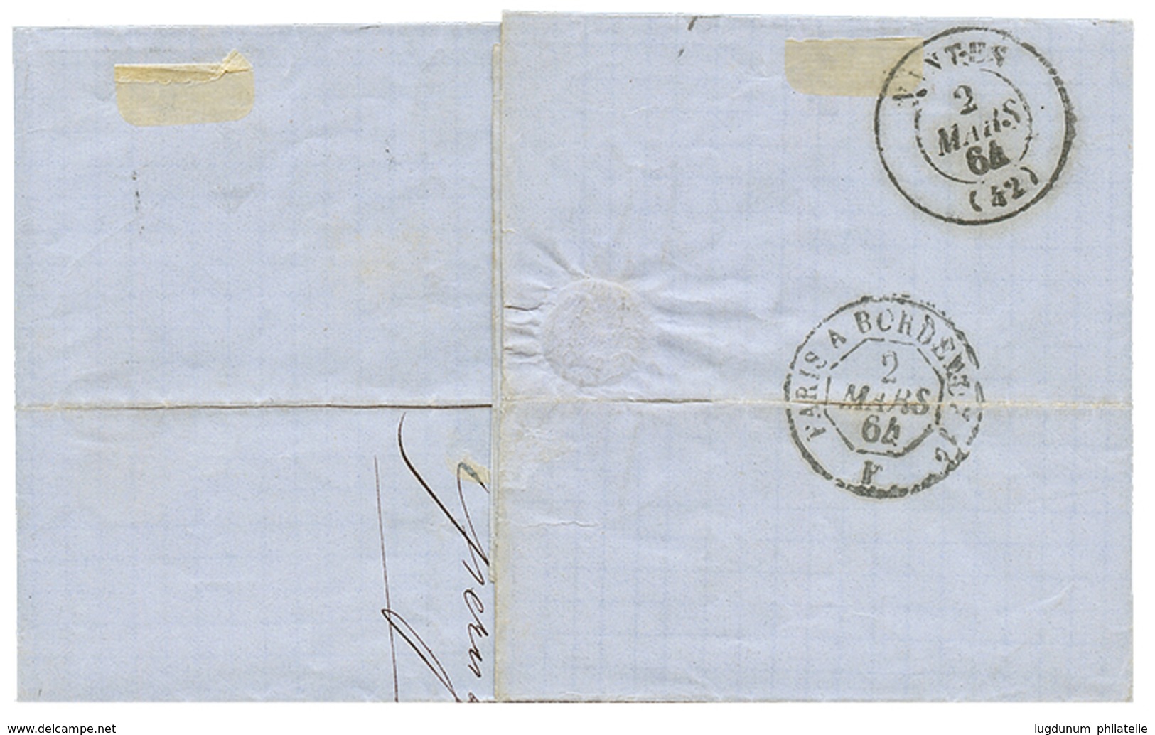 396 1864 20c(n°22) Obl. Cachet TAXE 30 + Ambulant FORBACH A PARIS Sur Lettre D' EPERNAY. RARE. TTB. - 1863-1870 Napoléon III Lauré