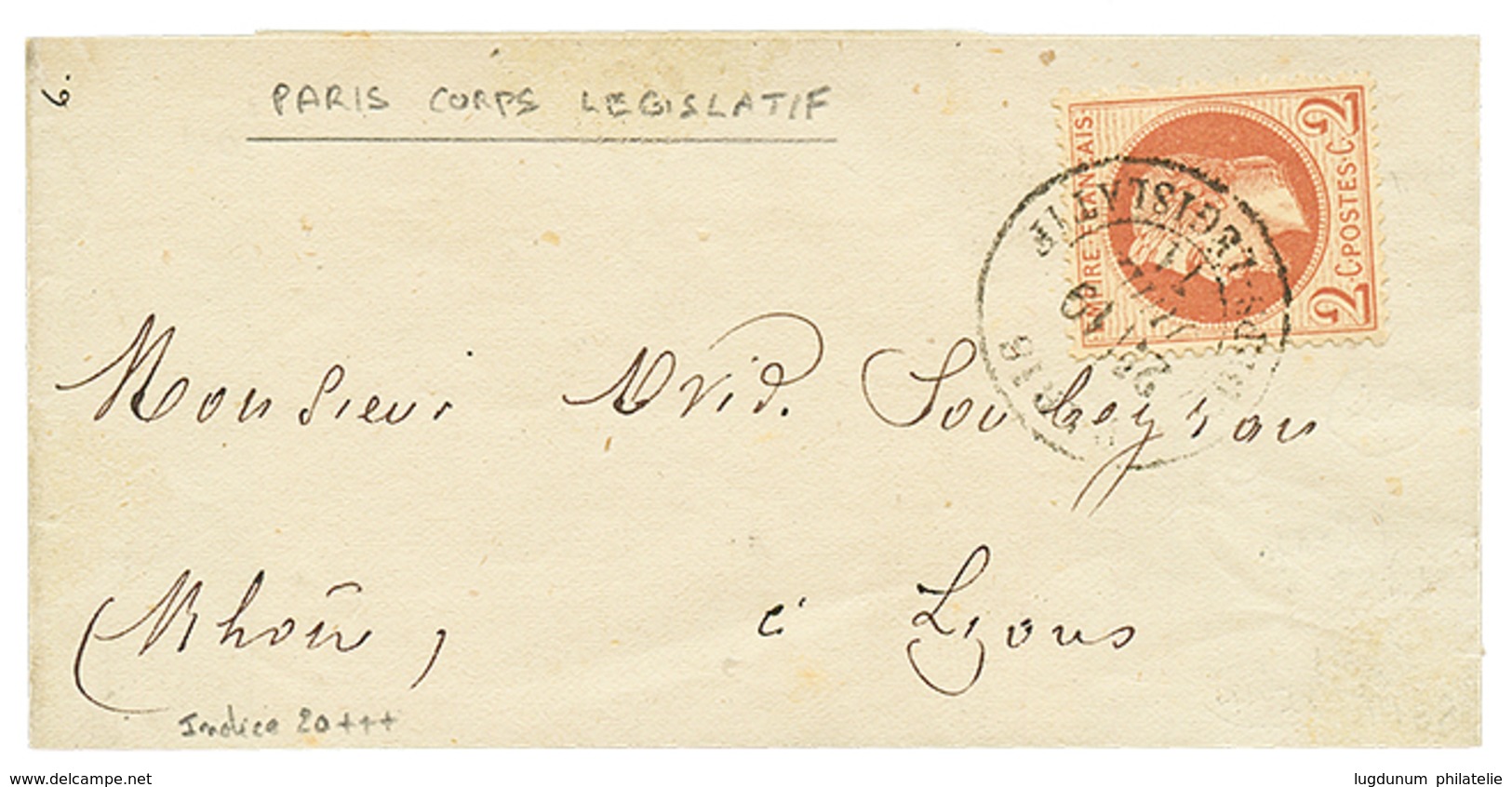 405 1871 2c(n°26) Obl. Cachet PARIS CORPS LEGISLATIF Sur Bande D'imprimée Complète. RARE Sur Timbre. TB. - 1863-1870 Napoleon III With Laurels