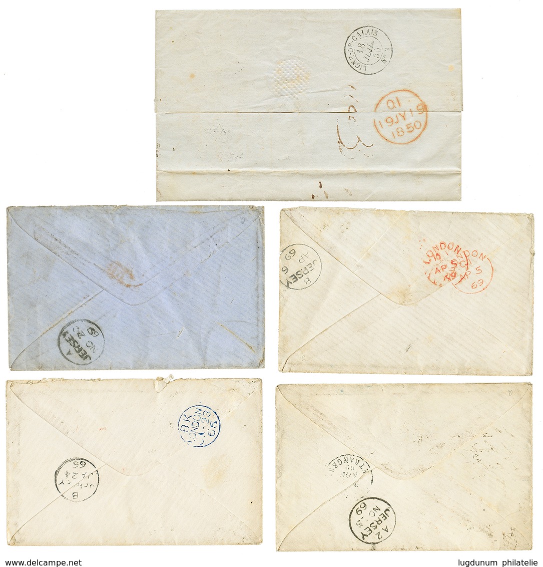 411 1850/69 Lot De 5 Lettres à Destination De JERSEY. Destination Pas Courante. TTB. - 1863-1870 Napoleon III With Laurels