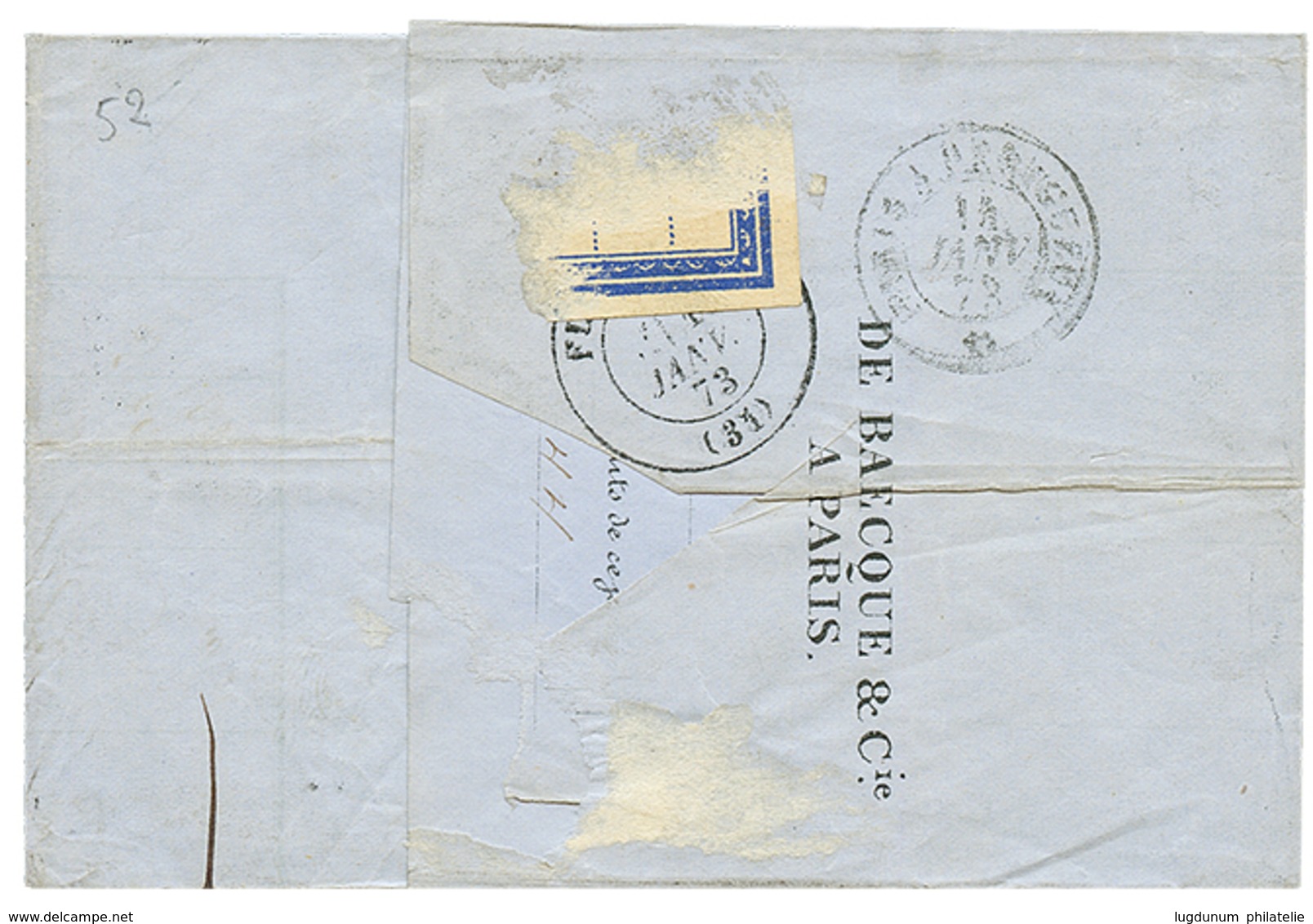 451 "4 RETOUCHE" : 1873 40c SIEGE(n°38) Variété "4 RETOUCHE" Sur Lettre De PARIS. Signé SCHELLER. Superbe. - 1871-1875 Ceres