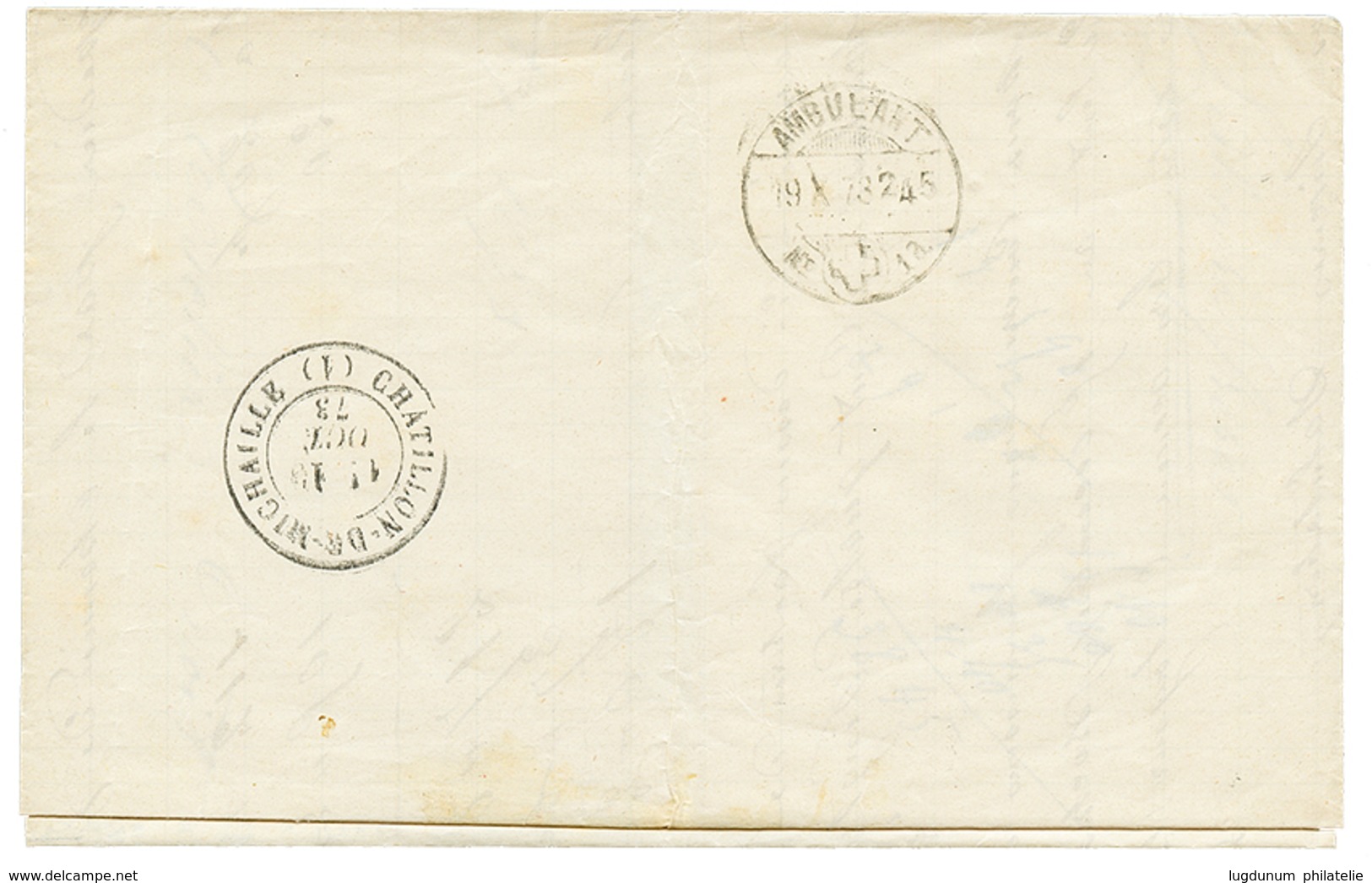 458 "TARIF FRONTALIER" : 1873 CERES 5c + 15c Obl. GC 960 + CHATILLON DE MICHAILLE Sur Lettre Pour GENEVE (SUISSE). TTB. - 1871-1875 Cérès