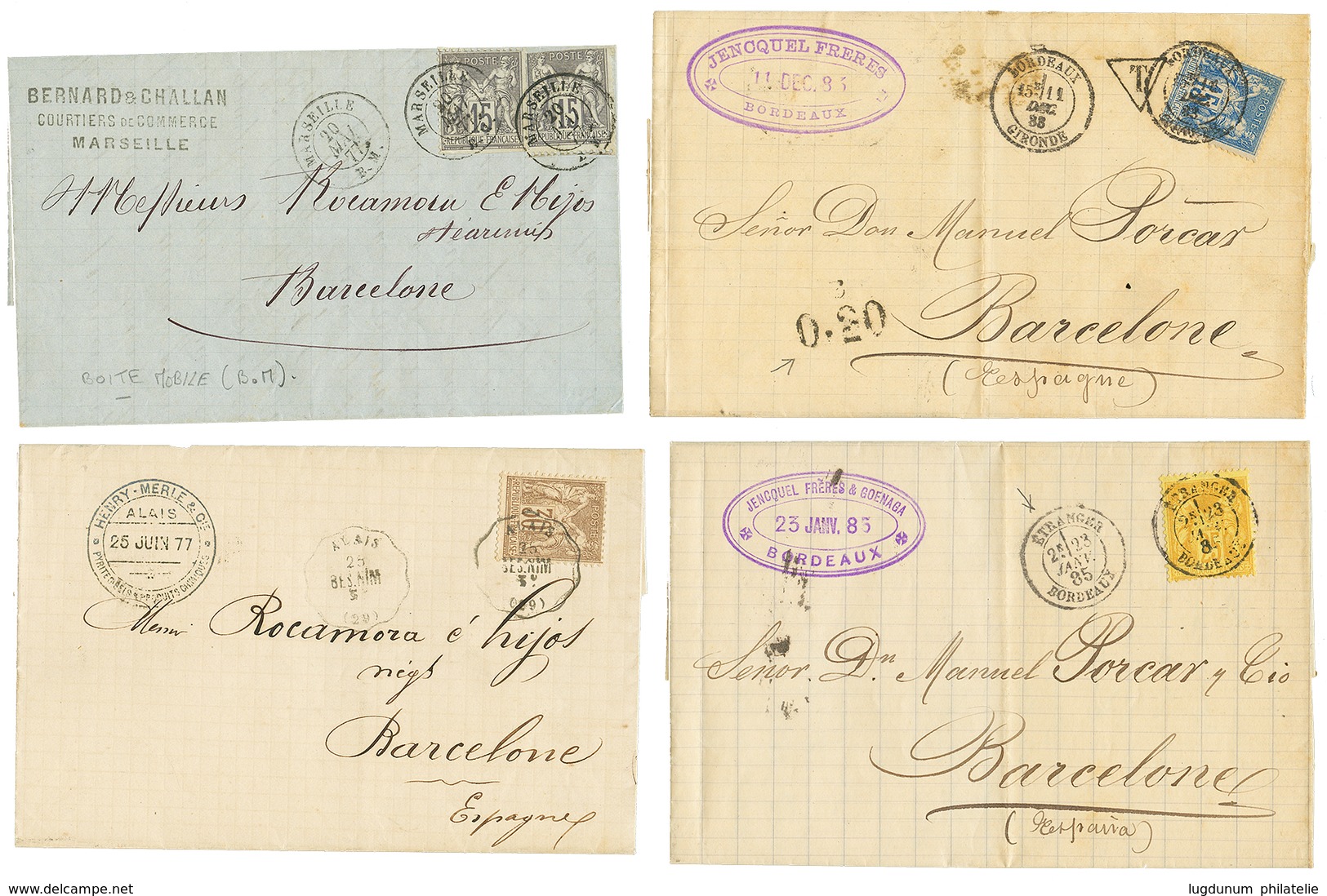 484 Type SAGE : Lot 6 Lettres Interessantes Pour L' ESPAGNE. A Voir. TB. - 1876-1878 Sage (Type I)