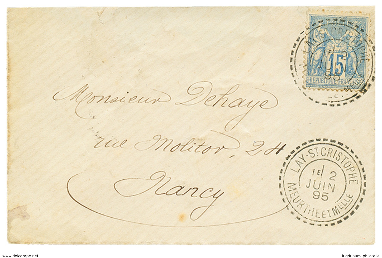 492 MEURTHE ET MOSELLE : 1895 15c SAGE Obl. Superbe Cachet LAY-ST CRISTOPHE Sur Enveloppe. TTB. - 1876-1878 Sage (Type I)