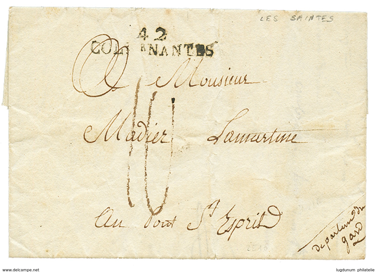 514 "LES SAINTES" : 1808 Cachet Rare 42 COL. PAR NANTES Sur Lettre Des SAINTES Avec Entête Imprimée "COLONEL COMMANDANT  - Poste Maritime