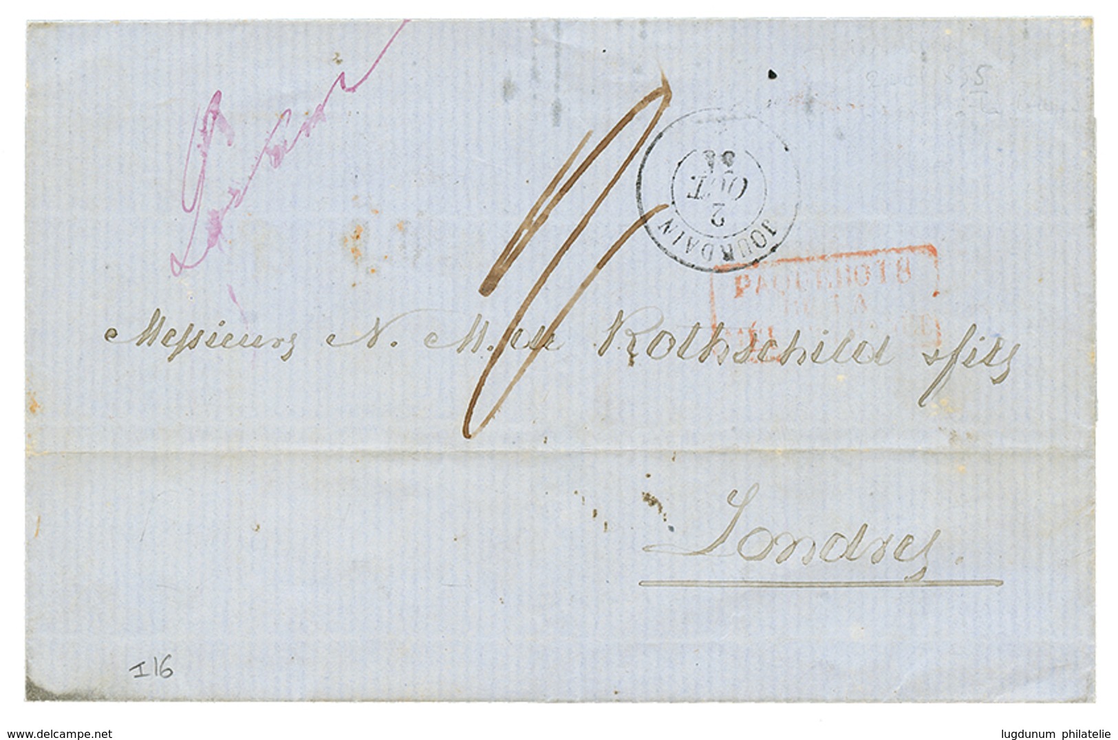 516 1854 JOURDAIN 2 Oct 54 + TAXE Sur Lettre De CONSTANTINOPLE Pour LONDRES (ANGLETERRE). TB. - Schiffspost