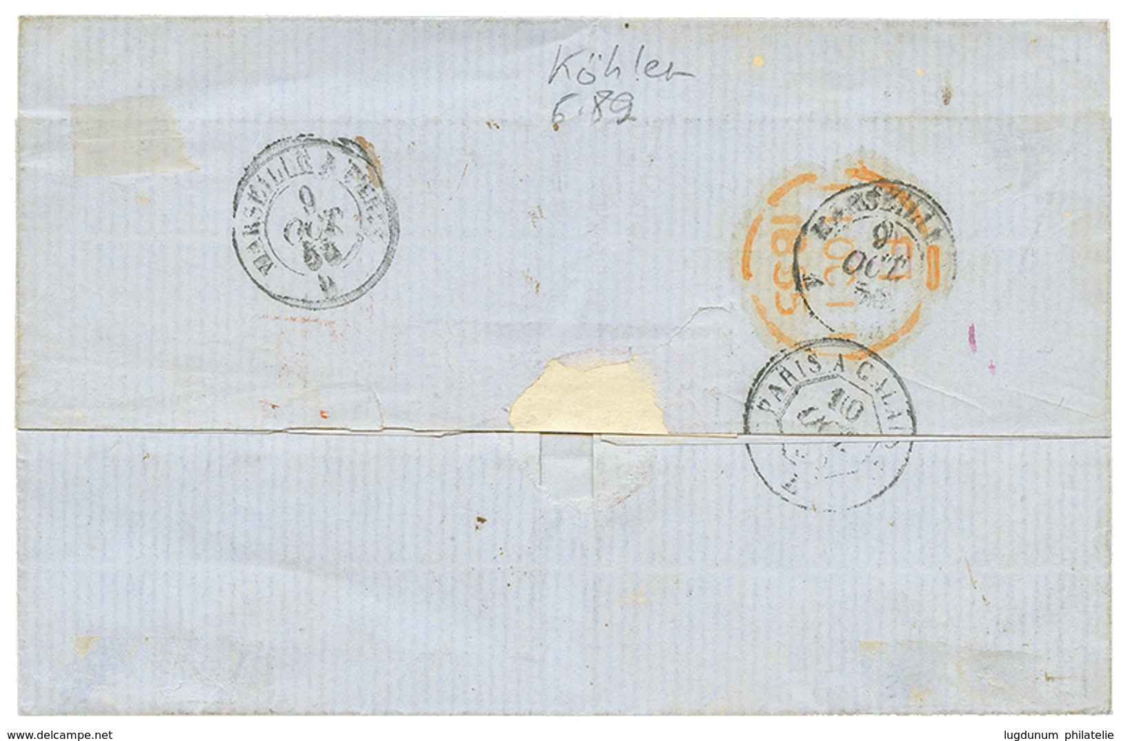 516 1854 JOURDAIN 2 Oct 54 + TAXE Sur Lettre De CONSTANTINOPLE Pour LONDRES (ANGLETERRE). TB. - Schiffspost