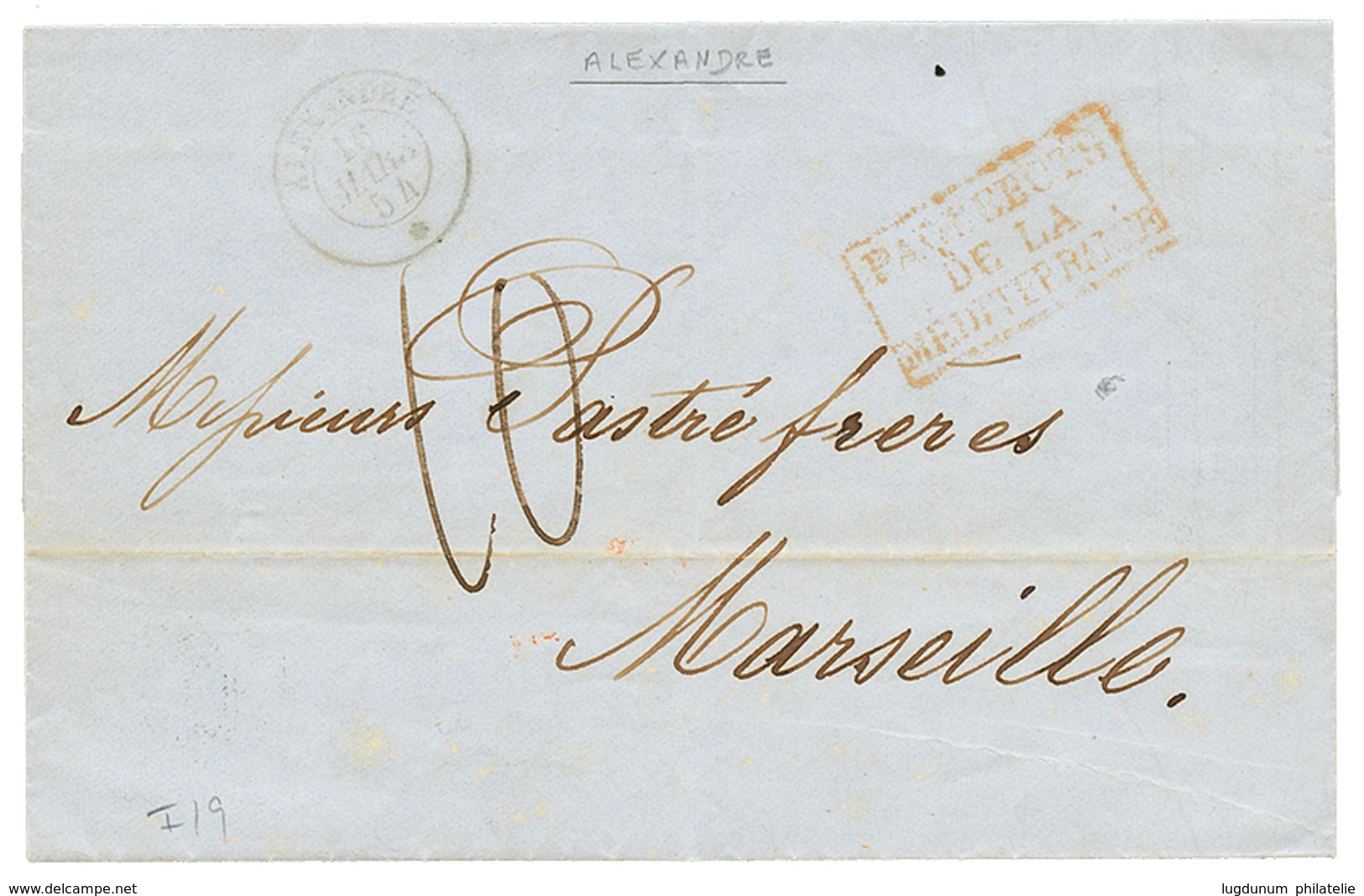 517 1854 ALEXANDRE 16 Mars 54 + Taxe 10 Sur Lettre Avec Texte De CONSTANTINOPLE Pour MARSEILLE. TB. - Maritieme Post