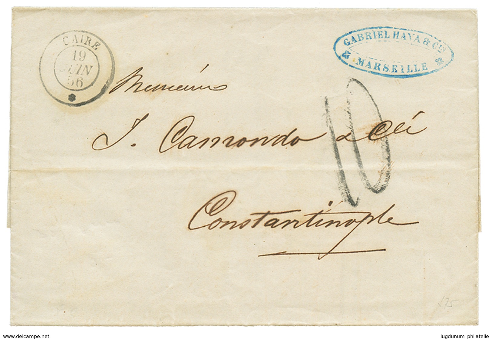 519 1856 CAIRE 190 Juin 56 + Taxe 10 Sur Lettre Avec Texte De MARSEILLE Pour CONSTANTINOPLE. Superbe. - Schiffspost