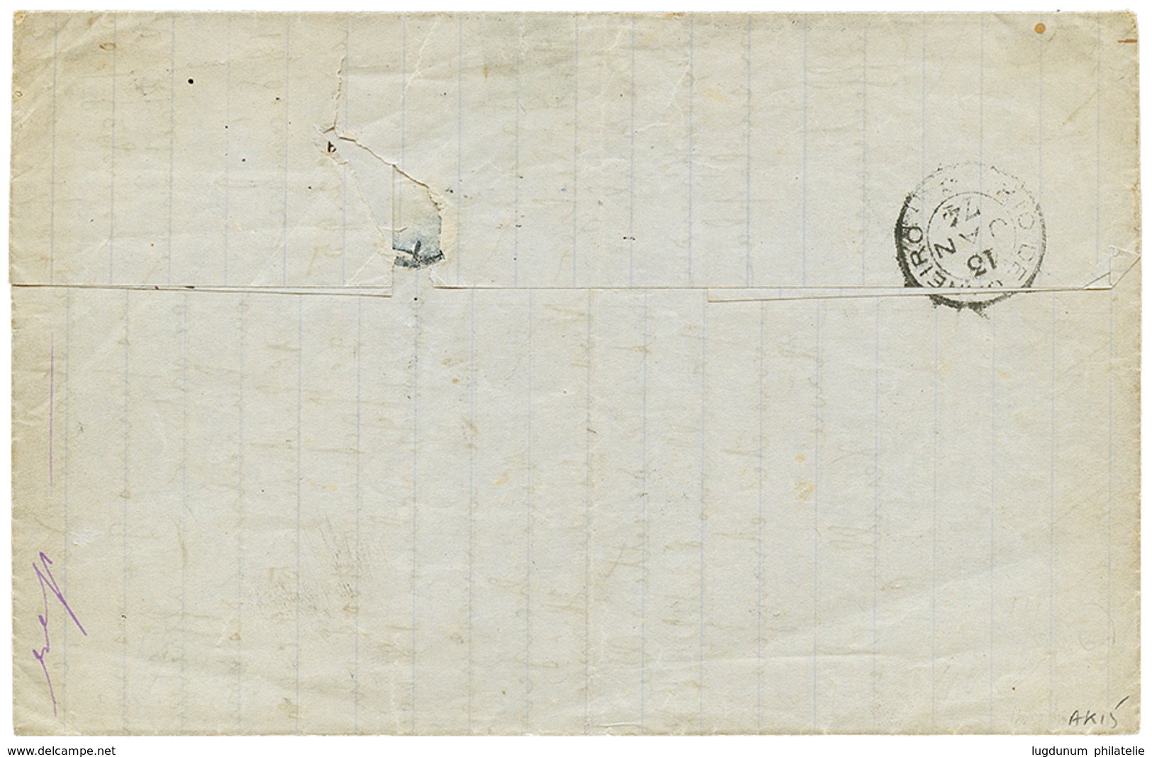 538 1873 80c CERES(x2) Obl. ANCRE + LIGNE J PAQ FR N°5 Sur Lettre De BORDEAUX Pour RIO DE JANEIRO(BRESIL). Double Port à - Poste Maritime