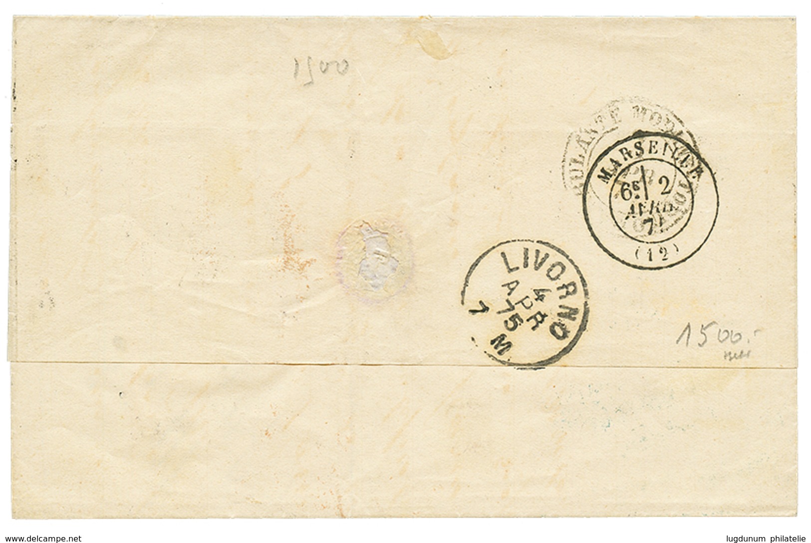 589 1875 Paire 30c CERES Obl. GC 5095 + SALONIQUE TURQ. D'EUROPE Sur Lettre Pour LIVORNO (ITALIE). TTB. - Other & Unclassified