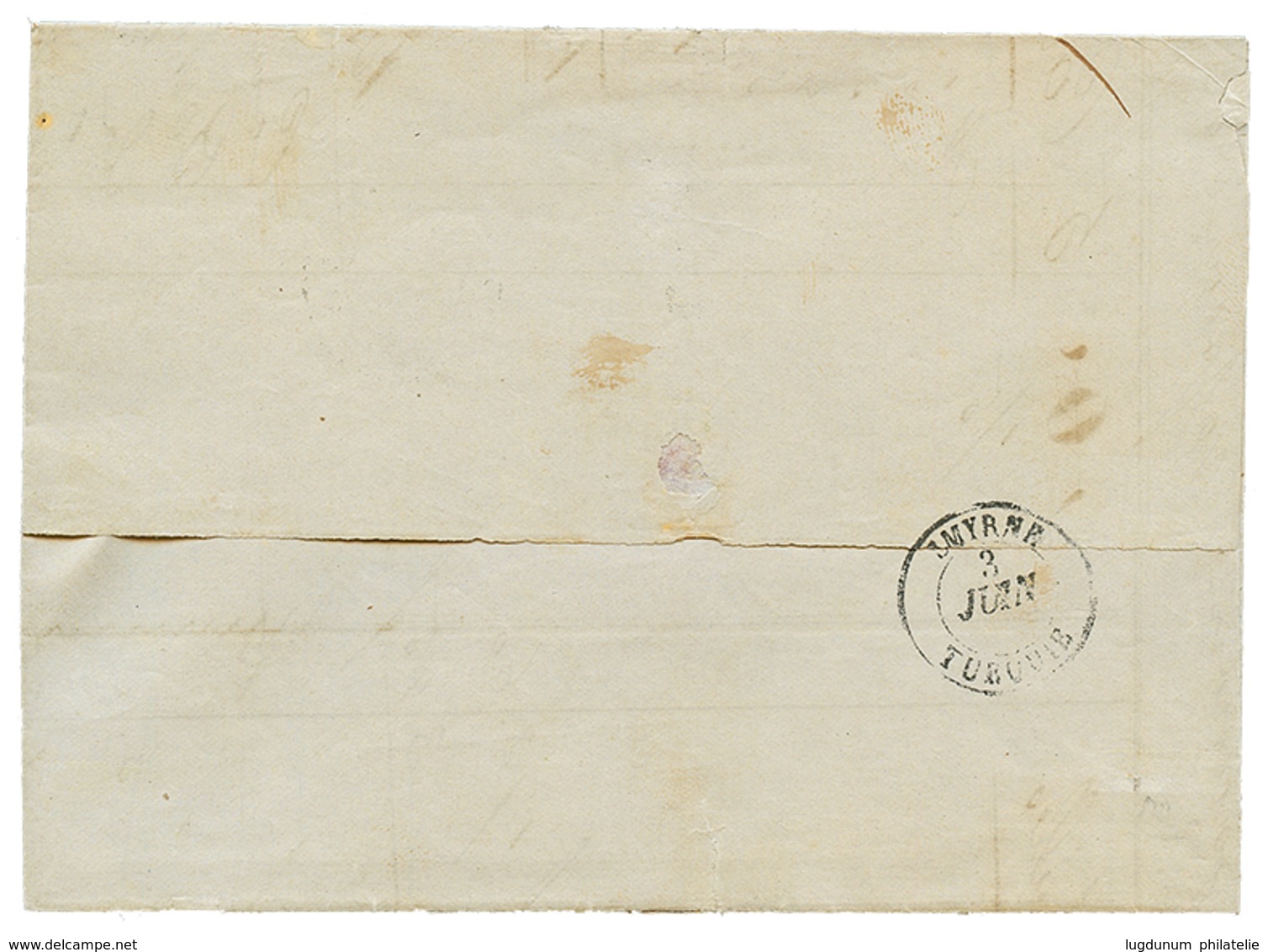 596 1870 80c(n°32) Obl. ANCRE + LIGNE X PAQ FR N°2 Sur Lettre De MARSEILLE Pour SMYRNE. Rare. TB. - Other & Unclassified