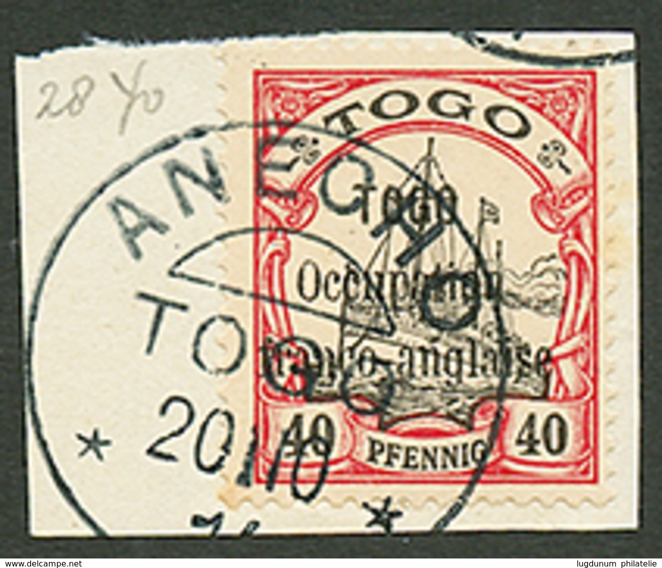 686 TOGO - OCCUPATION FRANCO-ANGLAISE 40pf (n°28) Obl. ANECHO Sur Fragment. RARE (tirage = 550 Exemplaires). Signé HOFFM - Sonstige & Ohne Zuordnung