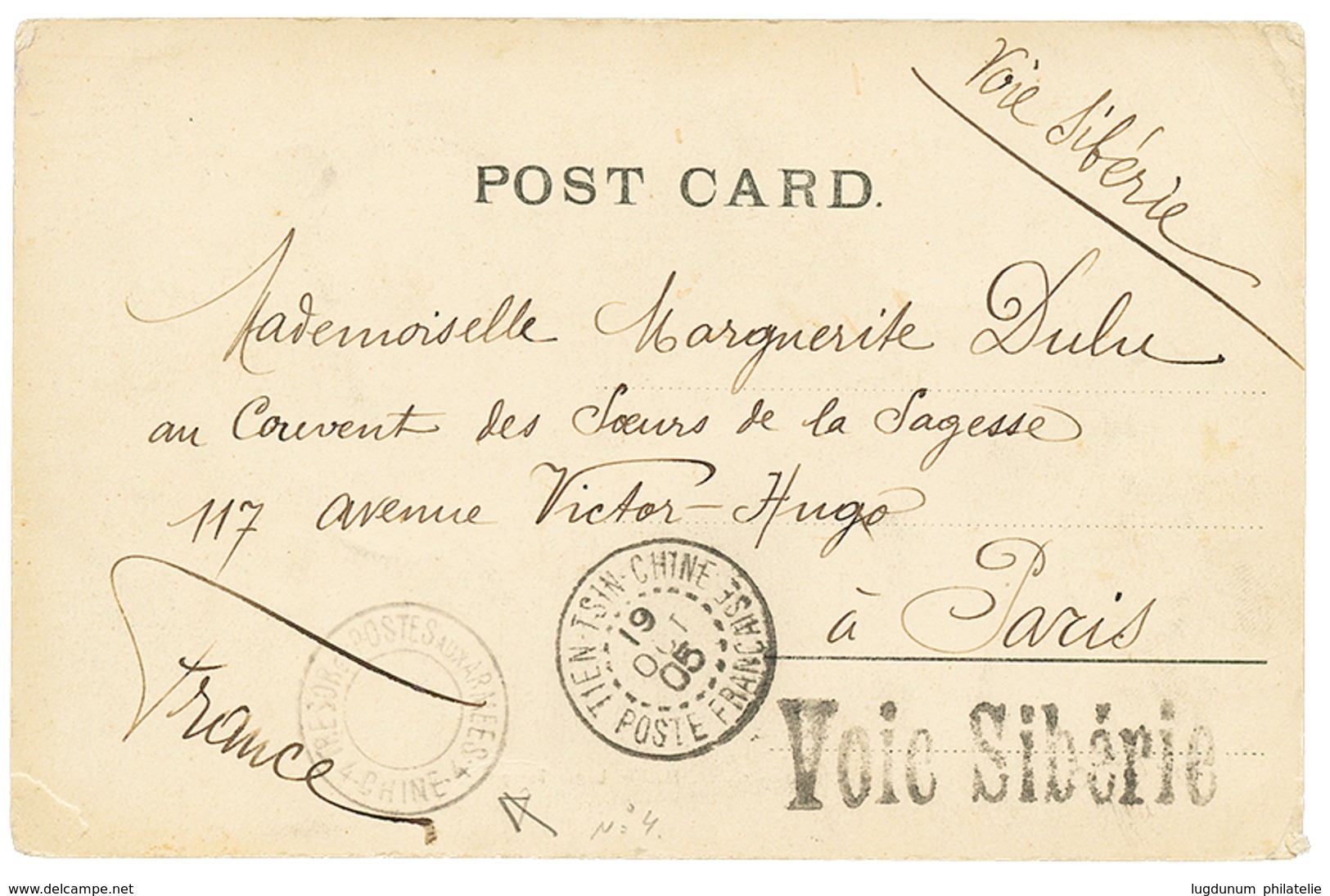 753 TRESOR ET POSTES AUX ARMEE N°4 : 1905 Cachet évidé TRESOR ET POSTES AUX ARMEES 4 CHINE 4 + 10c Obl. TIEN-TSIN POSTE  - Sonstige & Ohne Zuordnung