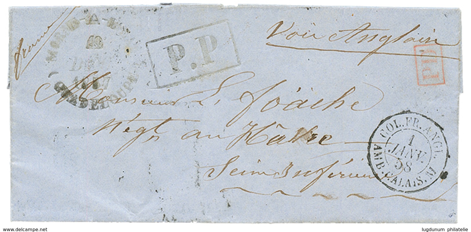 767 1858 MORNE-A-L'EAU + P.P + PD Sur Lettre Pour La FRANCE. Rare (JAMET Indice 7). RARE. B/TB. - Autres & Non Classés