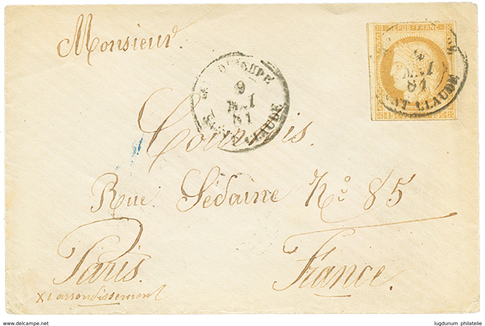 769 1881 CG 15c(n°19) Pd Obl. GUADELOUPE SAINT CLAUDE Sur Env. Pour La FRANCE. TB. - Sonstige & Ohne Zuordnung