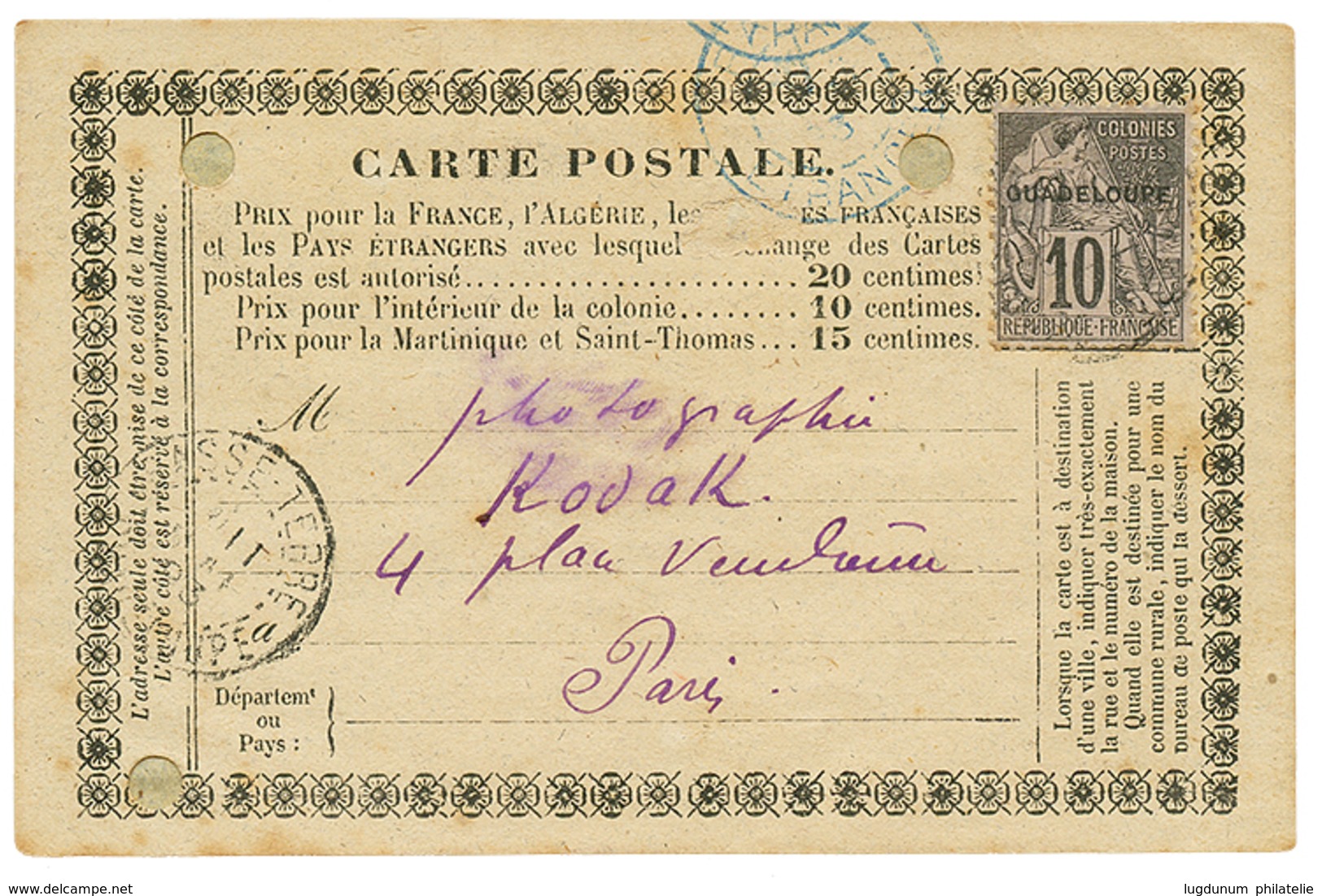 779 1893 10c Obl. BASSE-TERRE Sur CARTE PRECURSEUR (défauts) Pour PARIS. B/TB. - Autres & Non Classés