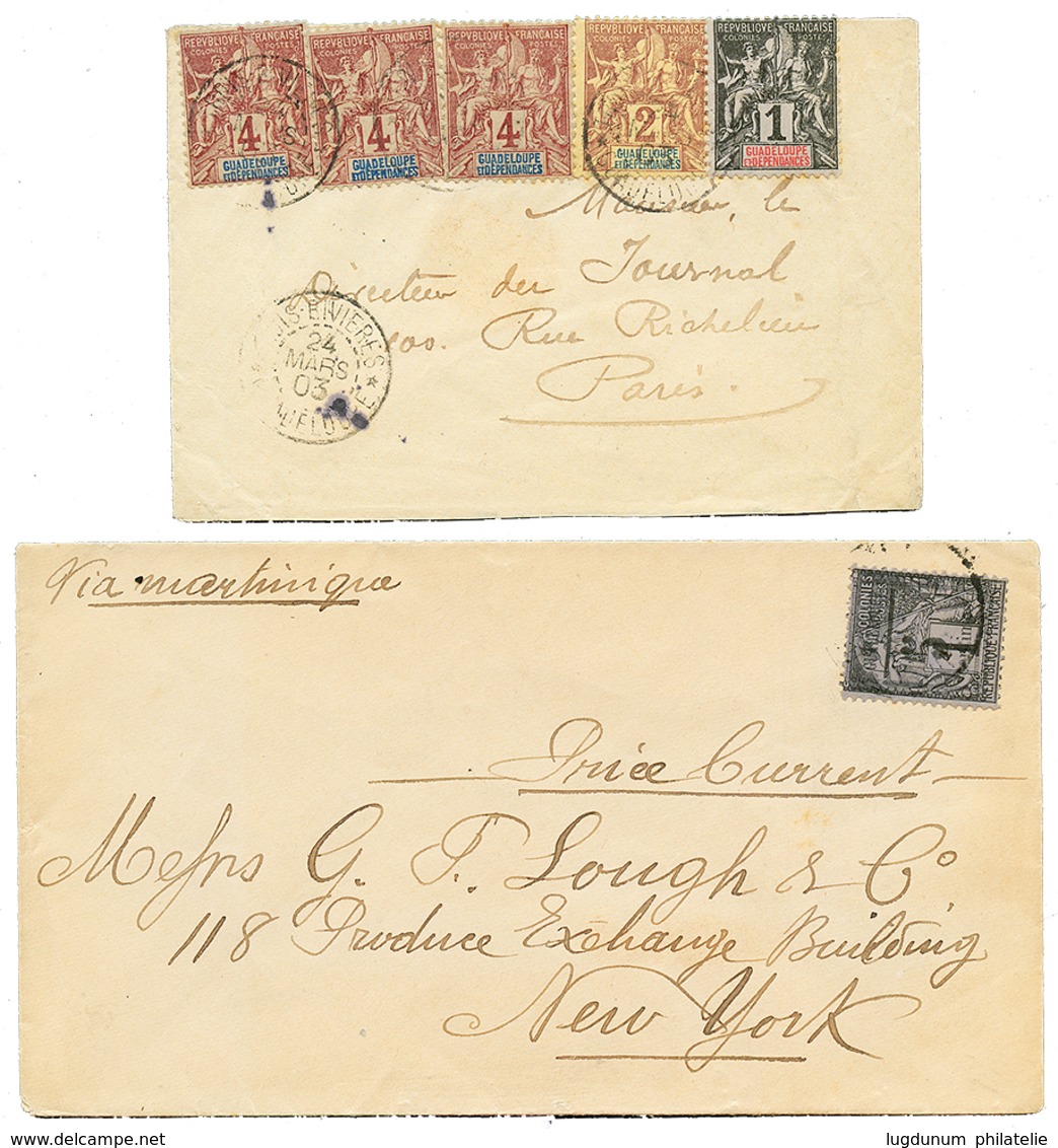 780 2 Lettres : Tarif IMPRIME 5 S/ 1c Pour NEW YORK Et 1903 1c+2c+ 4c(x3) De TROIS RIVIERES Pr PARIS. TB. - Autres & Non Classés