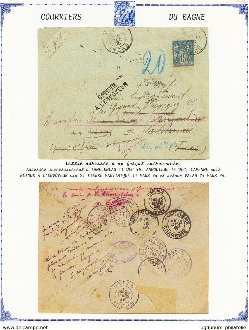 787 1896 15c SAGE Obl. VATAN Sur Enveloppe Pour Un Bagnard Introuvable. Nombreuses Réexpéditions. A Voir. TB. - Sonstige & Ohne Zuordnung