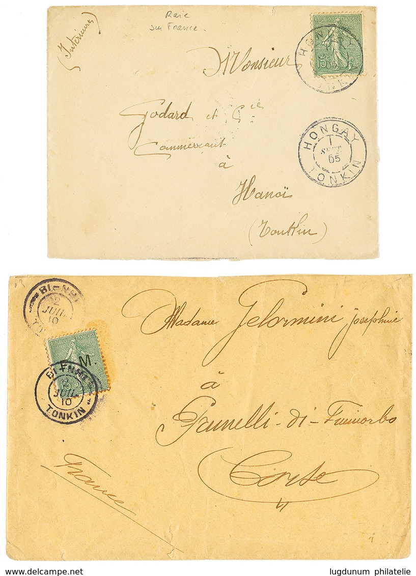 797 1905 FRANCE 15c Obl. HONGAY TONKIN Pour HANOI Et 1910 FM 15c Obl. BI-NHI TONKIN Pour La CORSE. TB. - Sonstige & Ohne Zuordnung