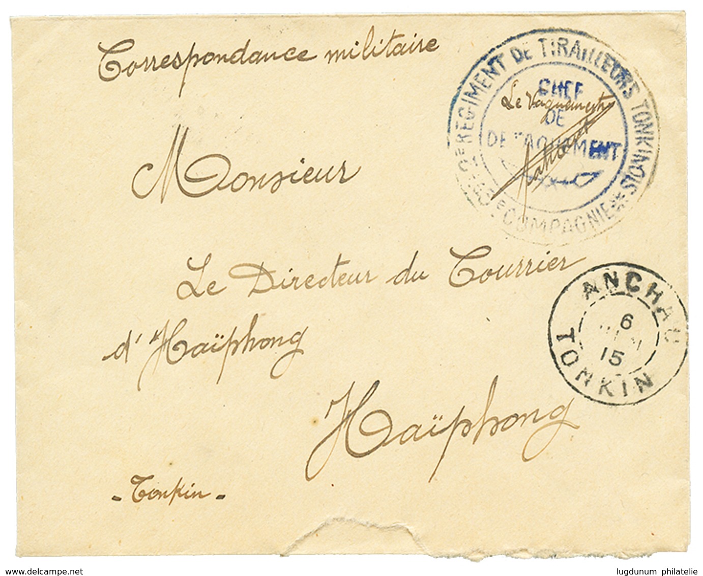 813 "ANCHAU" : 1915 ANCHAU TONKIN + "CORR. MILITAIRE" Sur Enveloppe(pd) De Pour HAIPHONG. TB. - Sonstige & Ohne Zuordnung