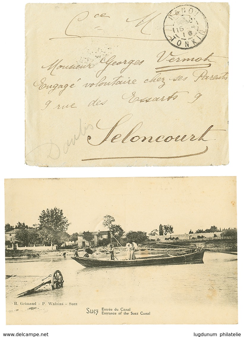 816 2 Lettres D' HANOI 1915 REFUSEE PAR L'OFFICE ALLEMAND Et 1916 Vignette Tricolore VIVE LA FRANCE. TB. - Autres & Non Classés