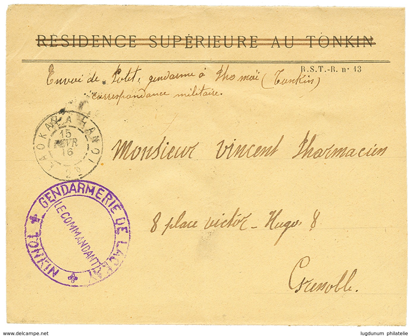 817 1916 Ambulant LAOKAY A HANOI 2° Sur Env. De "PHO-MAI TONKIN" Pour La FRANCE. RARE. TTB. - Sonstige & Ohne Zuordnung