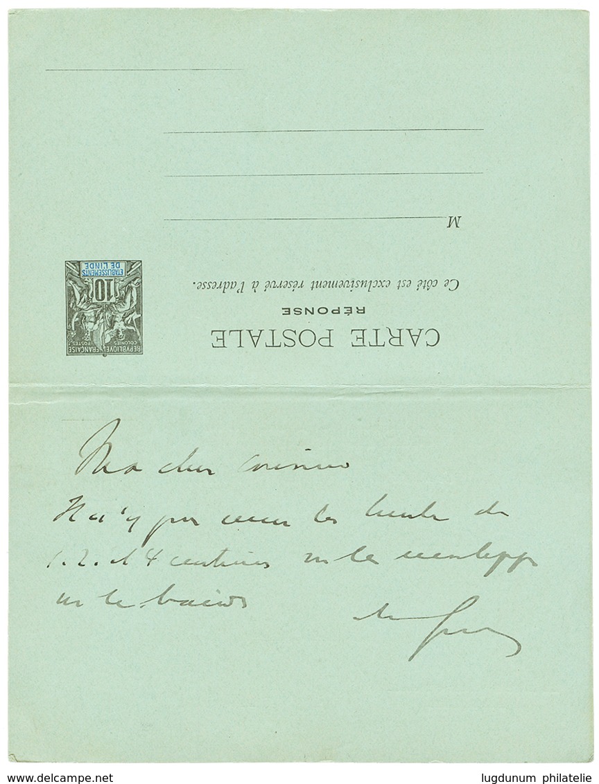 830 "INDIA To IBRAILA" : 1893 Entier Postal 10c (avec Réponse ) + 1F Obl. PONDICHERY INDE En RECOMMANDE Pour BRAILA ( RO - Sonstige & Ohne Zuordnung