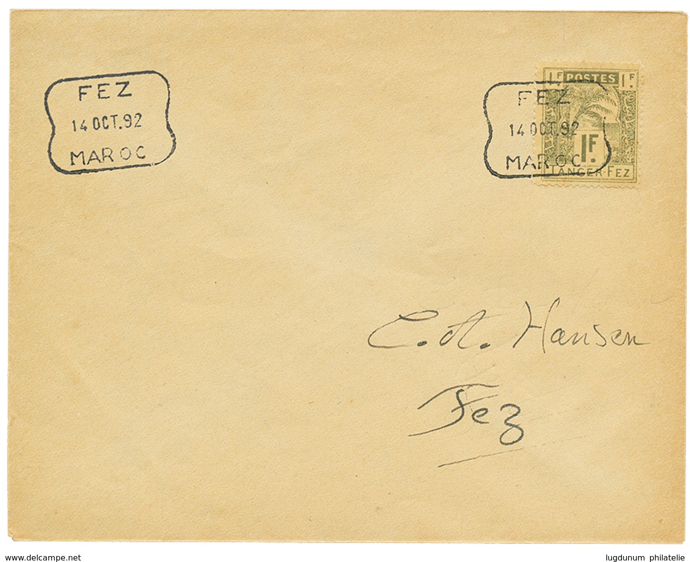 840 MAROC POSTES LOCALES : 1892 1F(n°126) Obl. FEZ Sur Enveloppe. TB. - Sonstige & Ohne Zuordnung