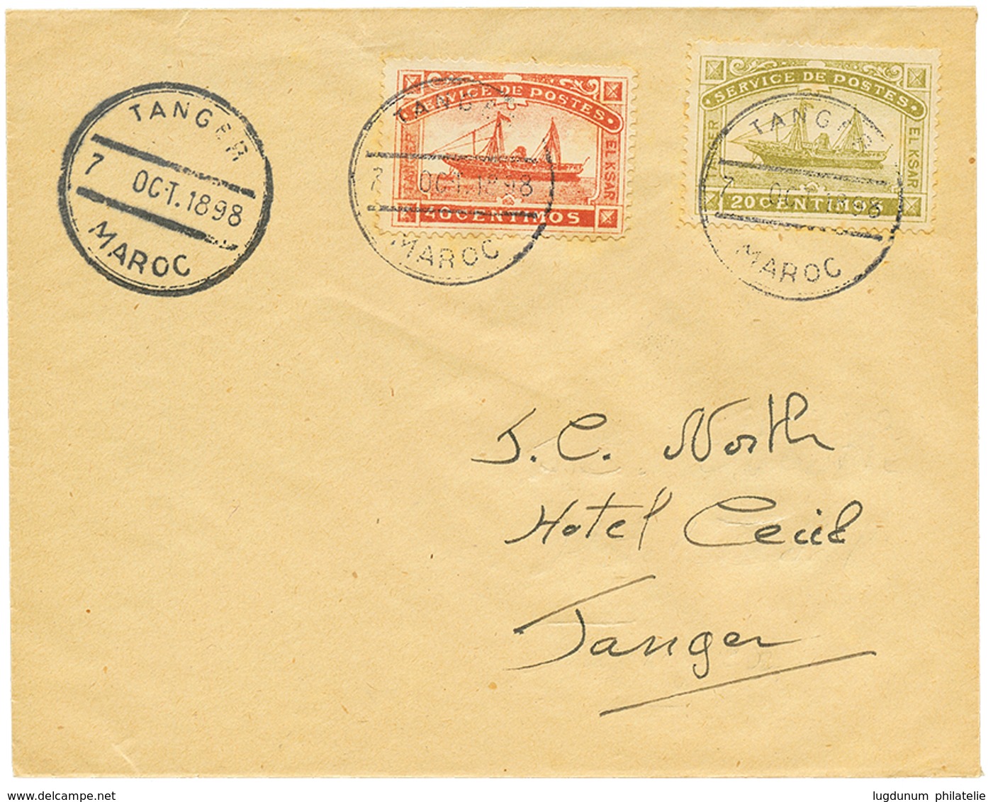 843 MAROC POSTES LOCALES : 1898 20c(n°115) + 40c(n°117) Obl. TANGER Sur Enveloppe. TTB. - Sonstige & Ohne Zuordnung