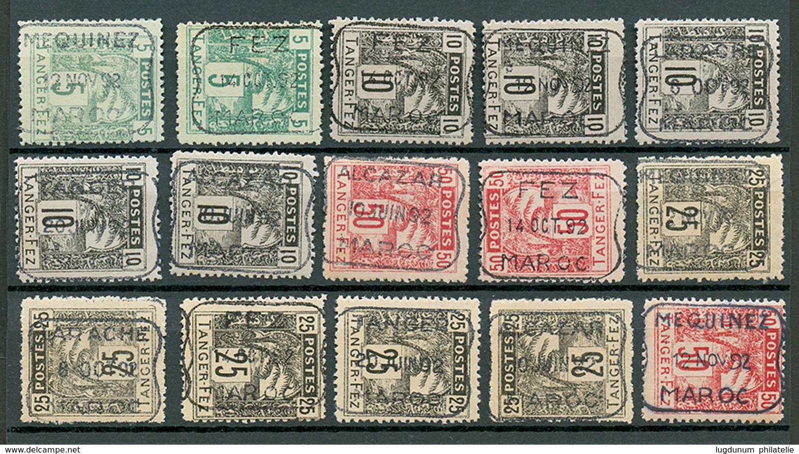 845 POSTES LOCALES TANGER-FEZ - Superbe Sélection D' Oblitérations Sur 15 Timbres (MEQUINEZ, ALCAZAR, FEZ, LARACHE ..).  - Sonstige & Ohne Zuordnung