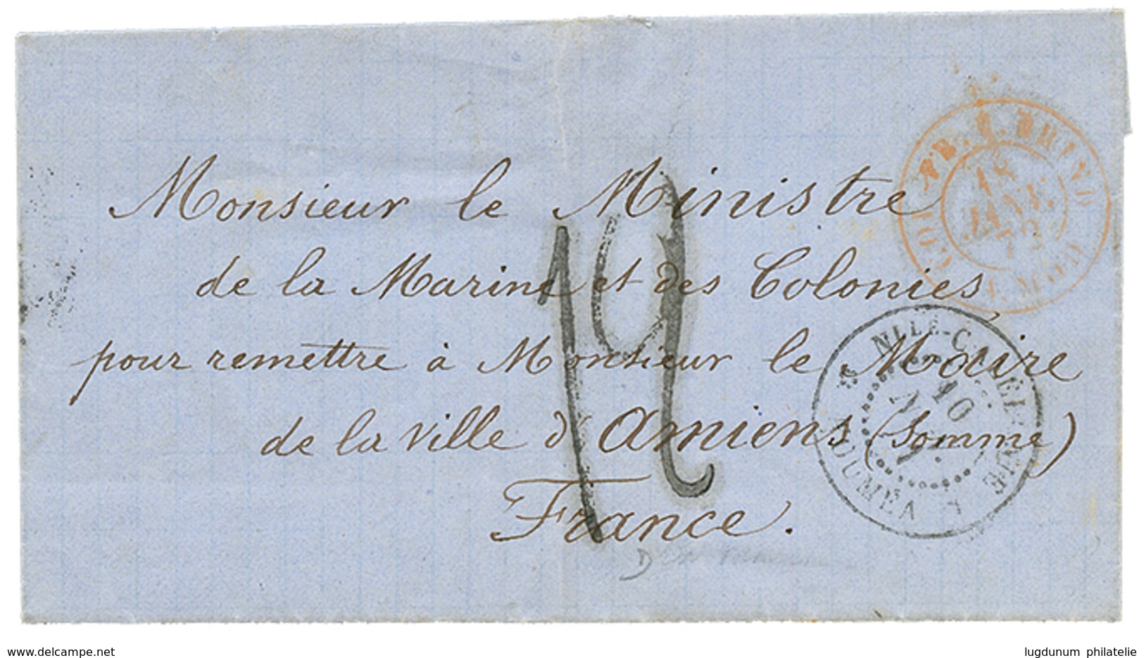 852 PRISONNIER Au PENITENCIER De L' ILE De NOU : 1872 NLLE CALEDONIE NOUMEA + Taxe 12 Sur Lettre Avec Texte "J. RINGARD  - Sonstige & Ohne Zuordnung