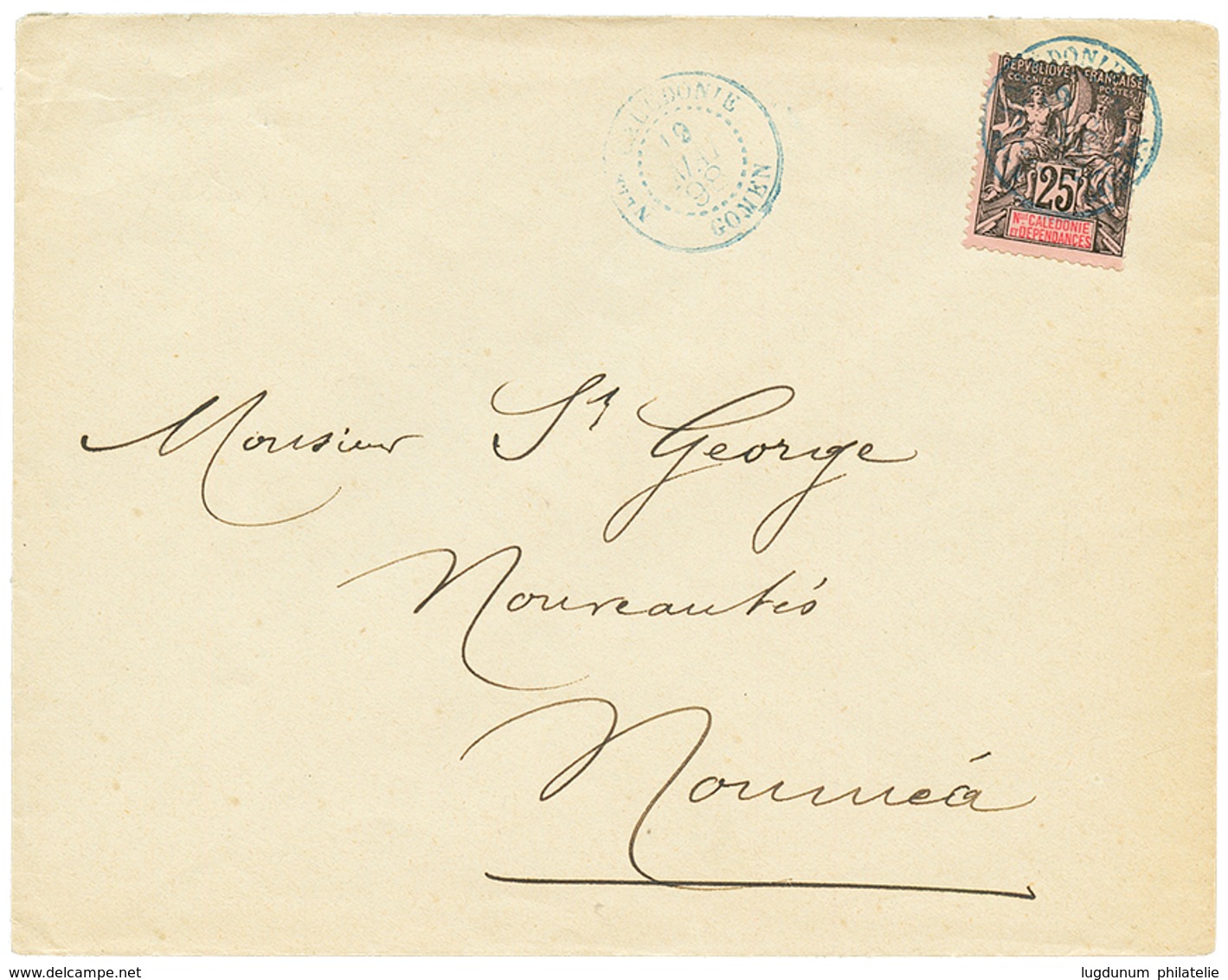 867 "GOMEN" : 1898 25c Obl. NLLE CALEDONIE GOMEN En Bleu Sur Enveloppe Pour NOUMEA. Superbe. - Other & Unclassified