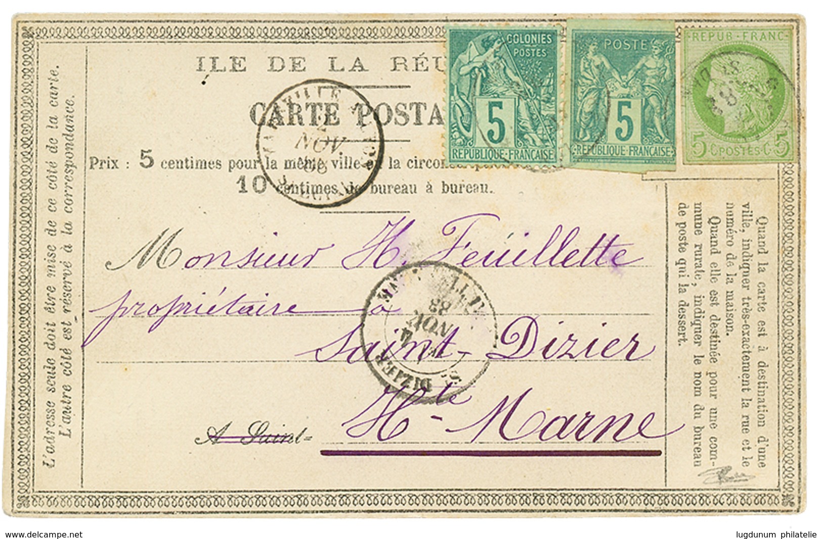 878 1883 CG 5c De 3 émissions Différentes (CERES, SAGE, Alphée) Sur CARTE PRECURSEUR Pour La FRANCE. TB. - Sonstige & Ohne Zuordnung