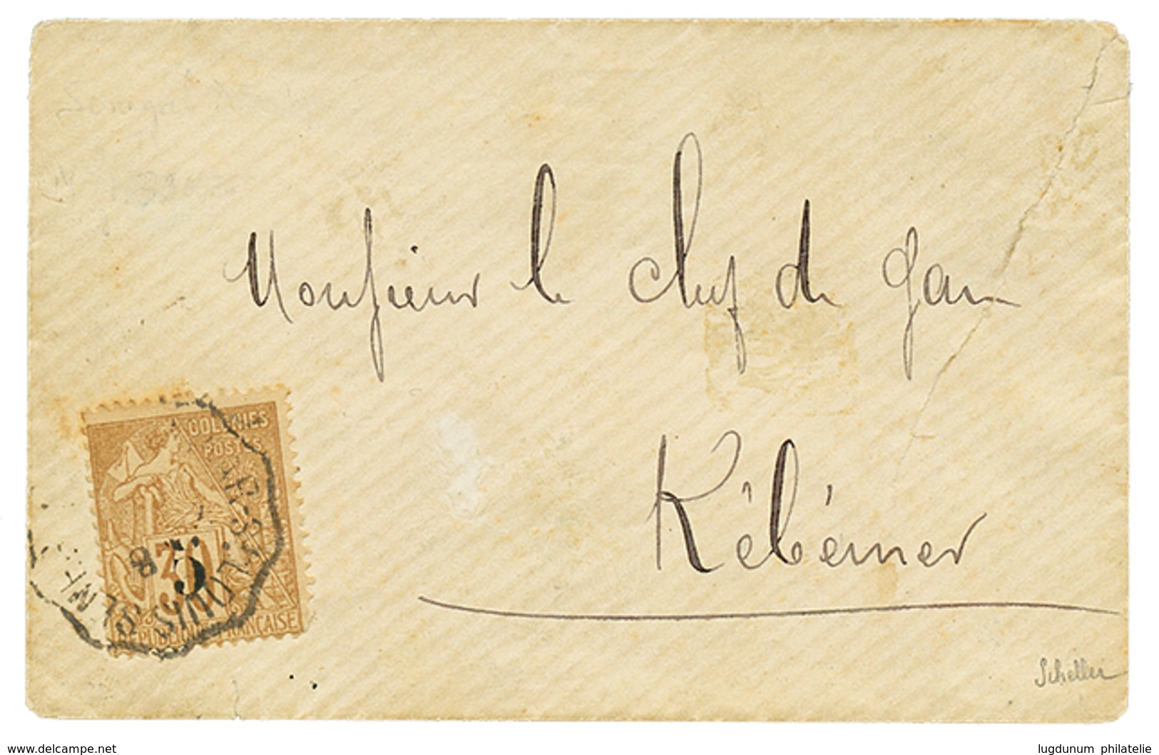 888 1887 Provisoire 5 S/ 30c(n°2) Obl. ST LOUIS SENEGAL Sur Envelope(pd). Signé SCHELLER. Ce Timbre Est Trés Rare Sur Le - Autres & Non Classés