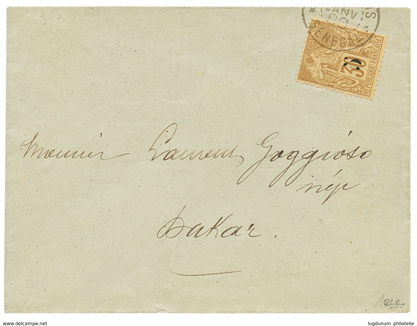 889 1888 Provisoire 5 S/ 30c(n°2) Obl. Sur Enveloppe Pour DAKAR. Timbre Trés Rare Sur Lettre. Cote Du Timbre Détaché = 3 - Sonstige & Ohne Zuordnung