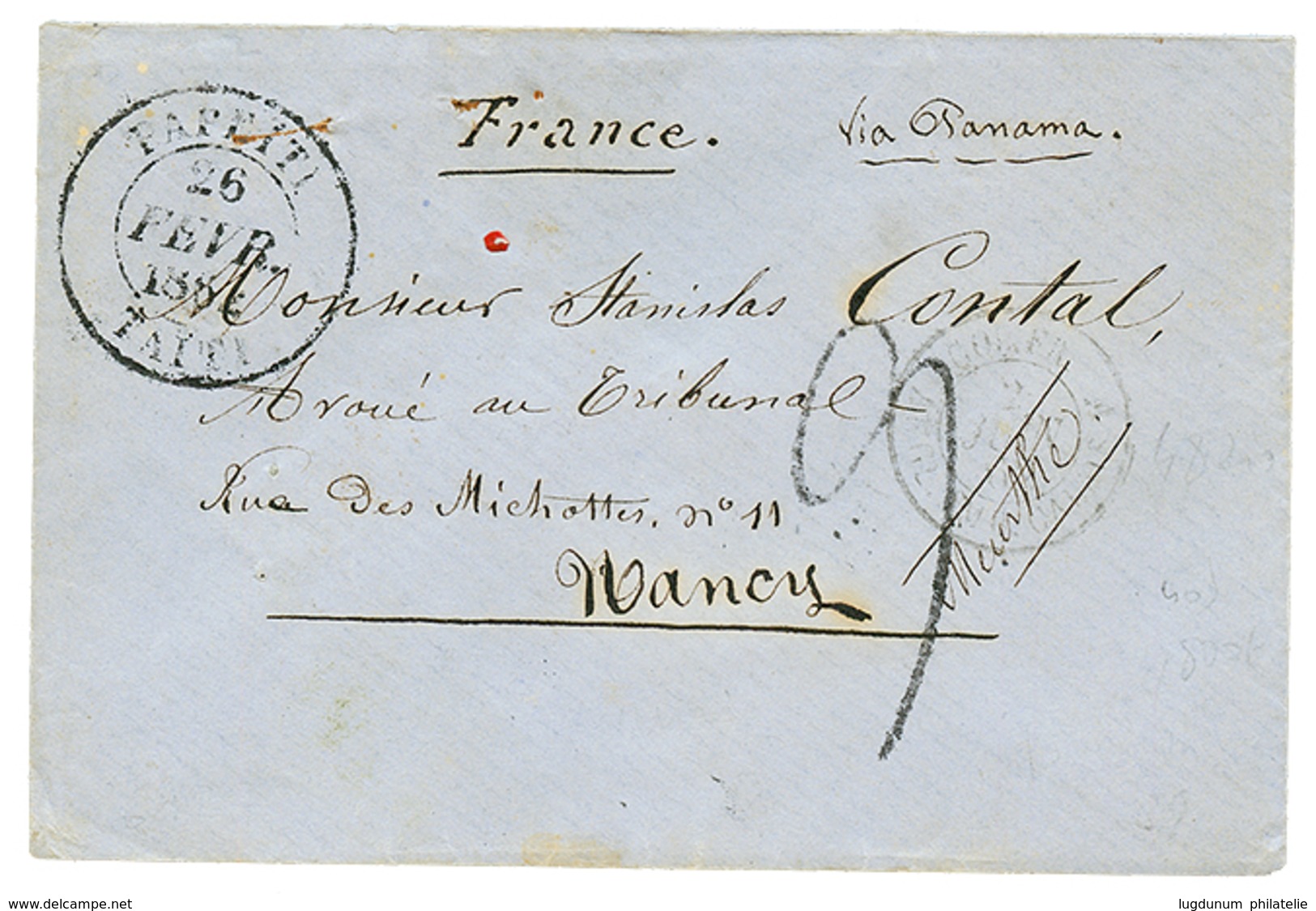 911 1862 Grand Cachet PAPEITI TAITI + Taxe 9 Sur Enveloppe Pour La FRANCE. RARE. TTB. - Autres & Non Classés