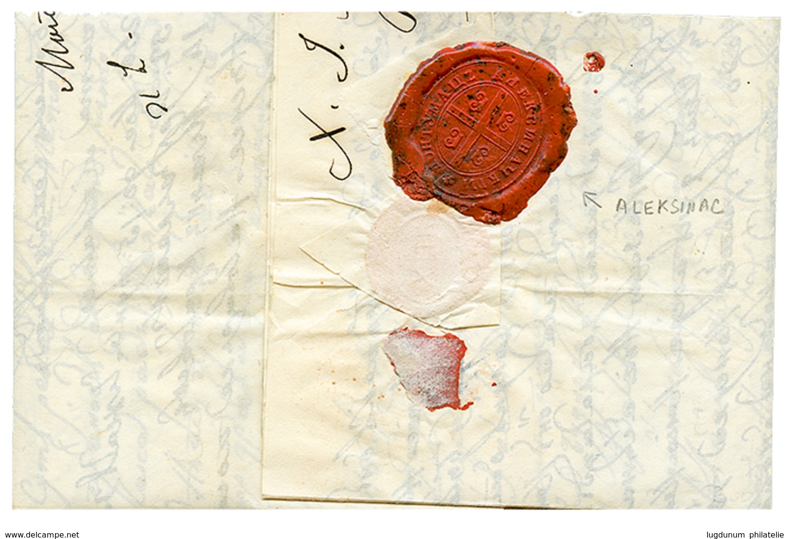 920 1848 Rare Disinfected Seal ALEKSINAC On Reverse Of Entire Letter From MONASTIR (BITOLA). Inside Negativ Disinfected  - Andere & Zonder Classificatie