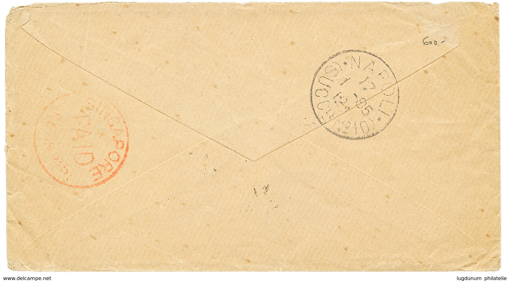 921 AUSTRIA To THAILAND : 1885 10k Strip Of 3 Canc. TRIEST On Envelope To BANGKOK (SIAM). Verso, Large Red Cds SINGAPORE - Other & Unclassified