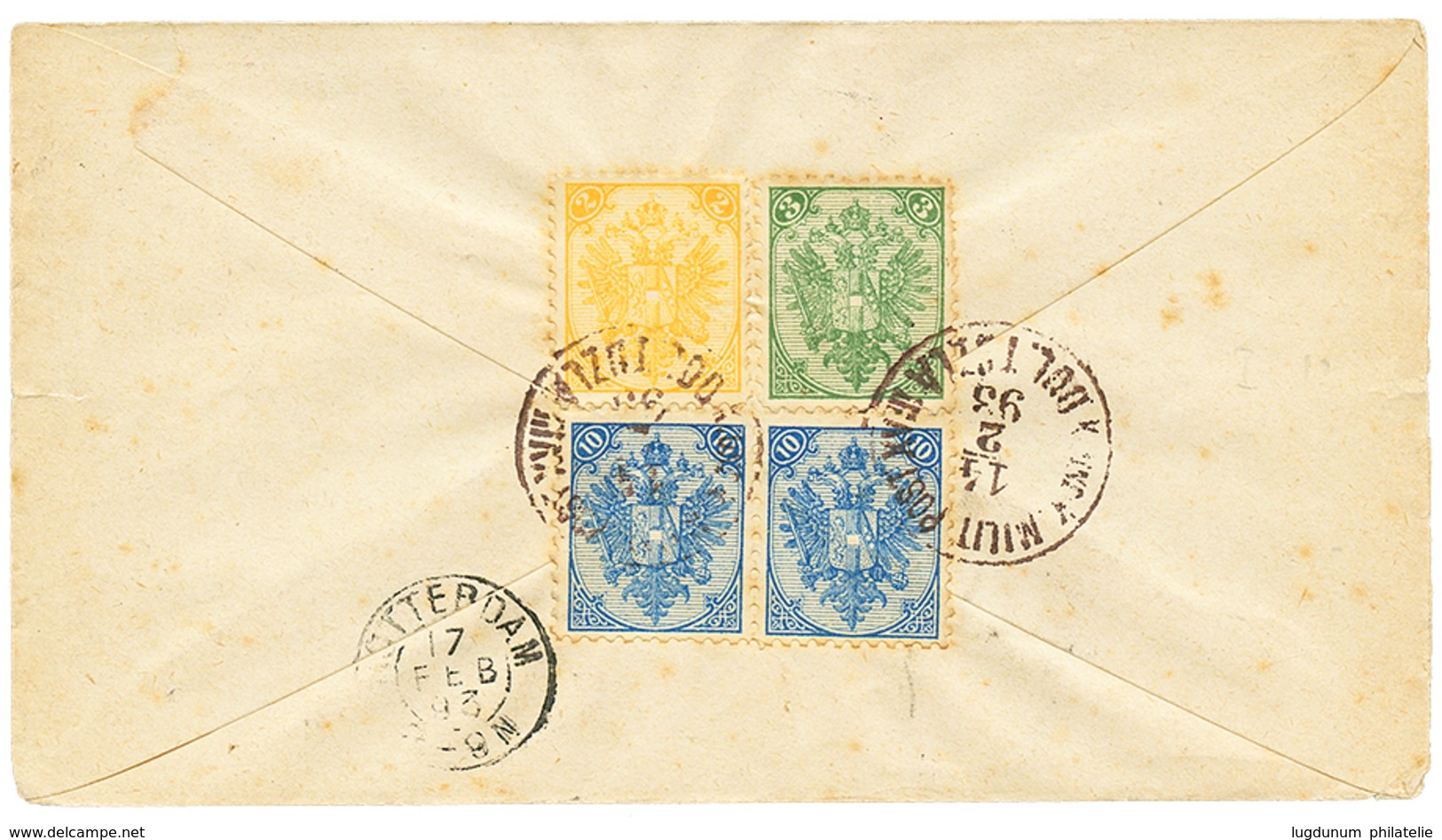 925 BOSNIA : 1893 P.Stat 5k(small Tear) + Verso 2k + 3k+ 10k(x2) Canc. K.U.K MILIT. POST XVIII TUZLA Sent REGISTERED To  - Andere & Zonder Classificatie