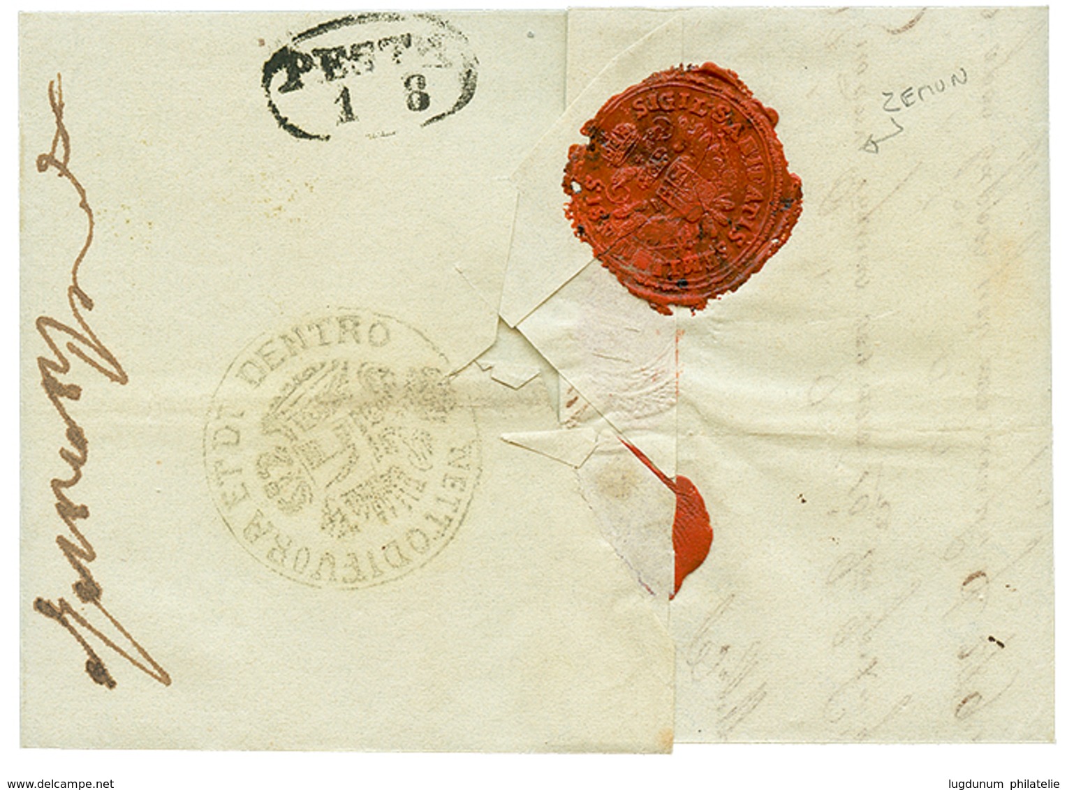 930 BELGRAD : 1841 Oval Cachet SEMLIN On Entire Letter From BELGRAD To PEST. Verso, Disinfected Wax Seal SEMUN + NETTO D - Eastern Austria