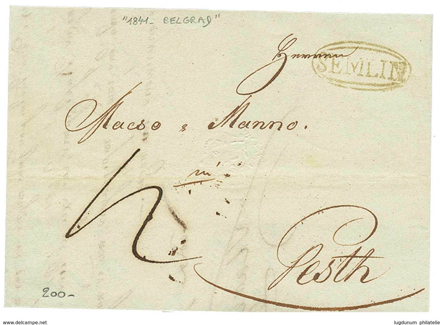 930 BELGRAD : 1841 Oval Cachet SEMLIN On Entire Letter From BELGRAD To PEST. Verso, Disinfected Wax Seal SEMUN + NETTO D - Levante-Marken