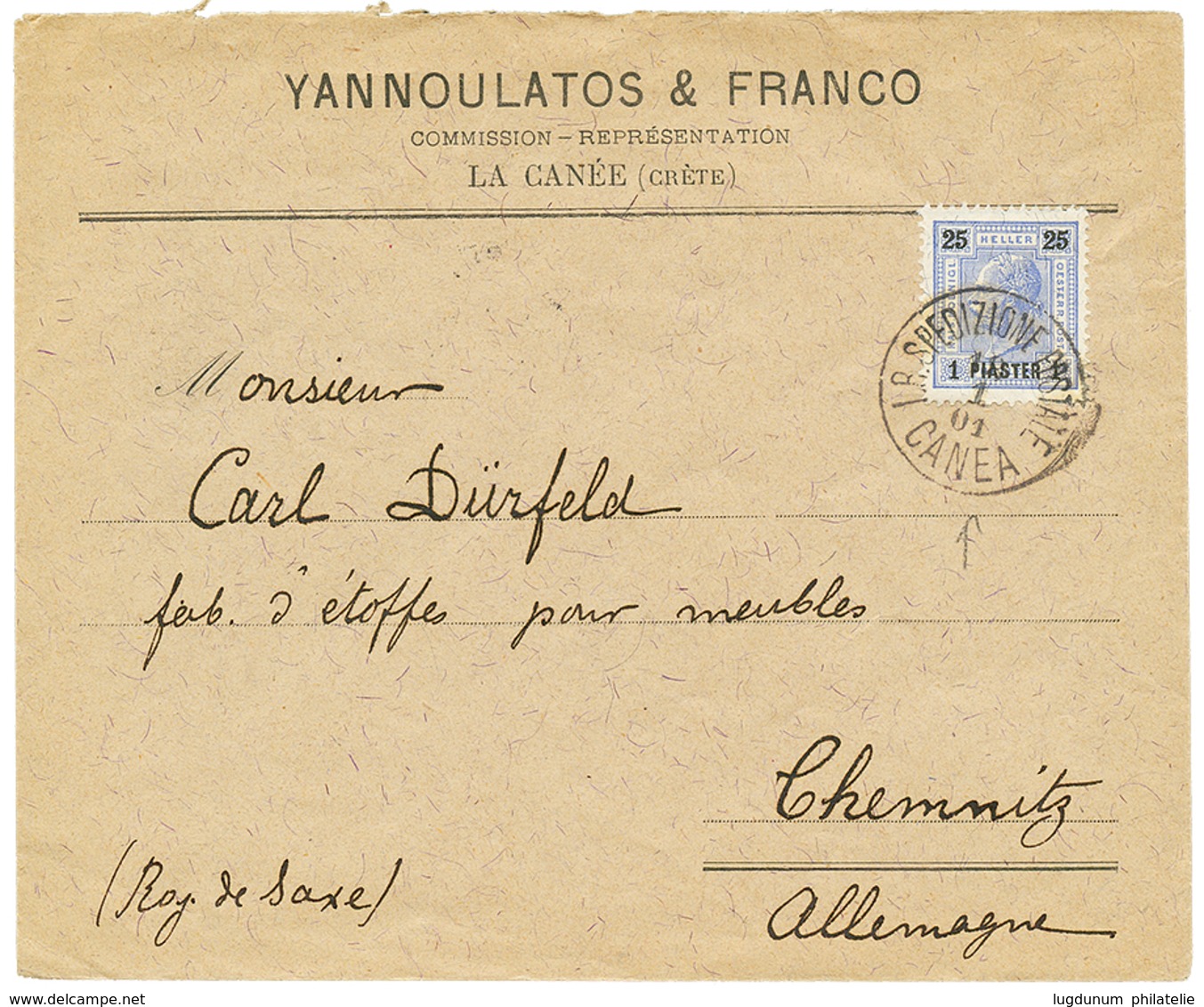 943 1901 1P Canc. I.R SPEDIZIONE CANEA On Commercial Envelope To GERMANY. Superb. - Levante-Marken