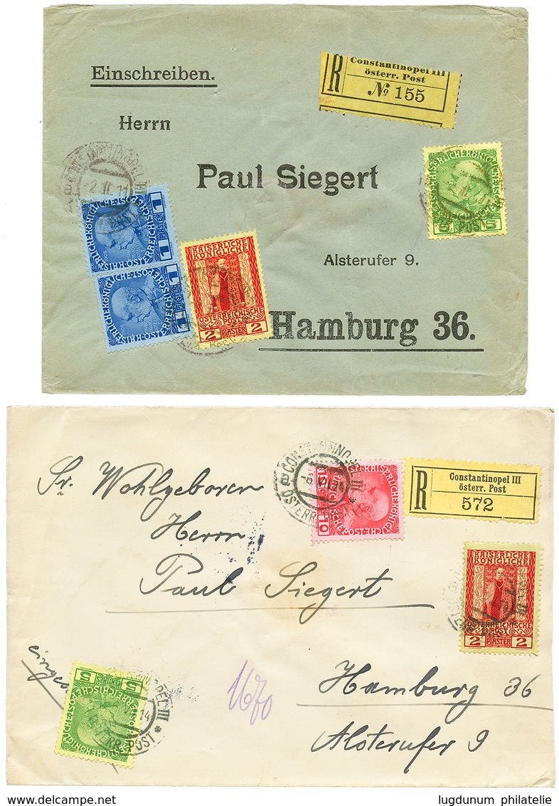 949 1911/14 2 Nice Franking On REGISTERED Covers From CONSTANTINOPEL To HAMBURG. Vvf. - Oostenrijkse Levant