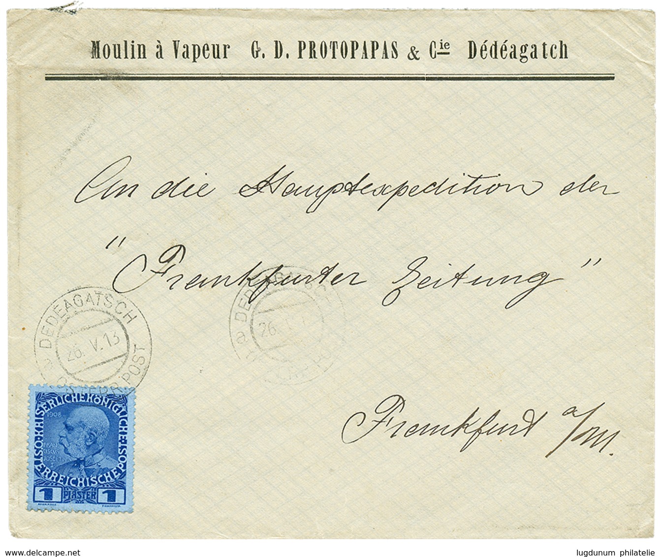 950 "DEDEAGATCH" : 1913 1P Canc. DEDEAGATSCH On Commercial Envelope To GERMANY. Scarce. Superb. - Eastern Austria