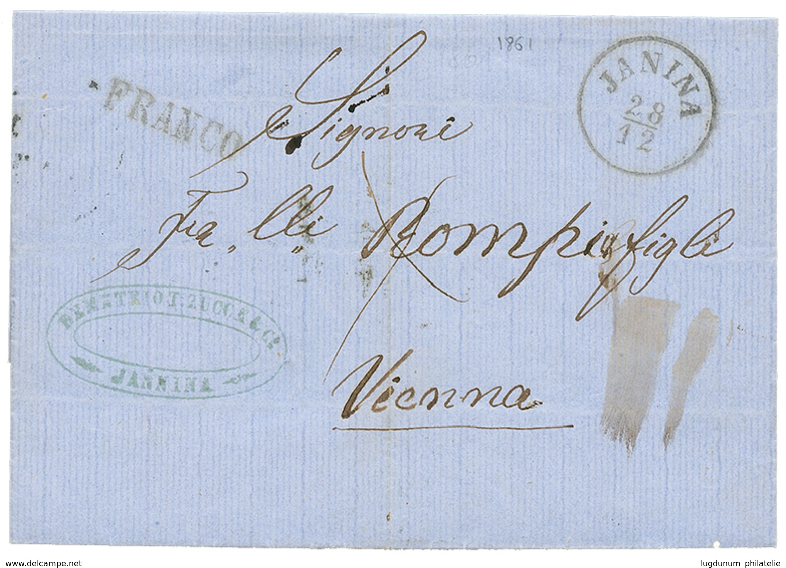 951 "JANINA" : 1861 JANINA + FRANCO On Entire Letter To VIENNA. Superb. - Levante-Marken