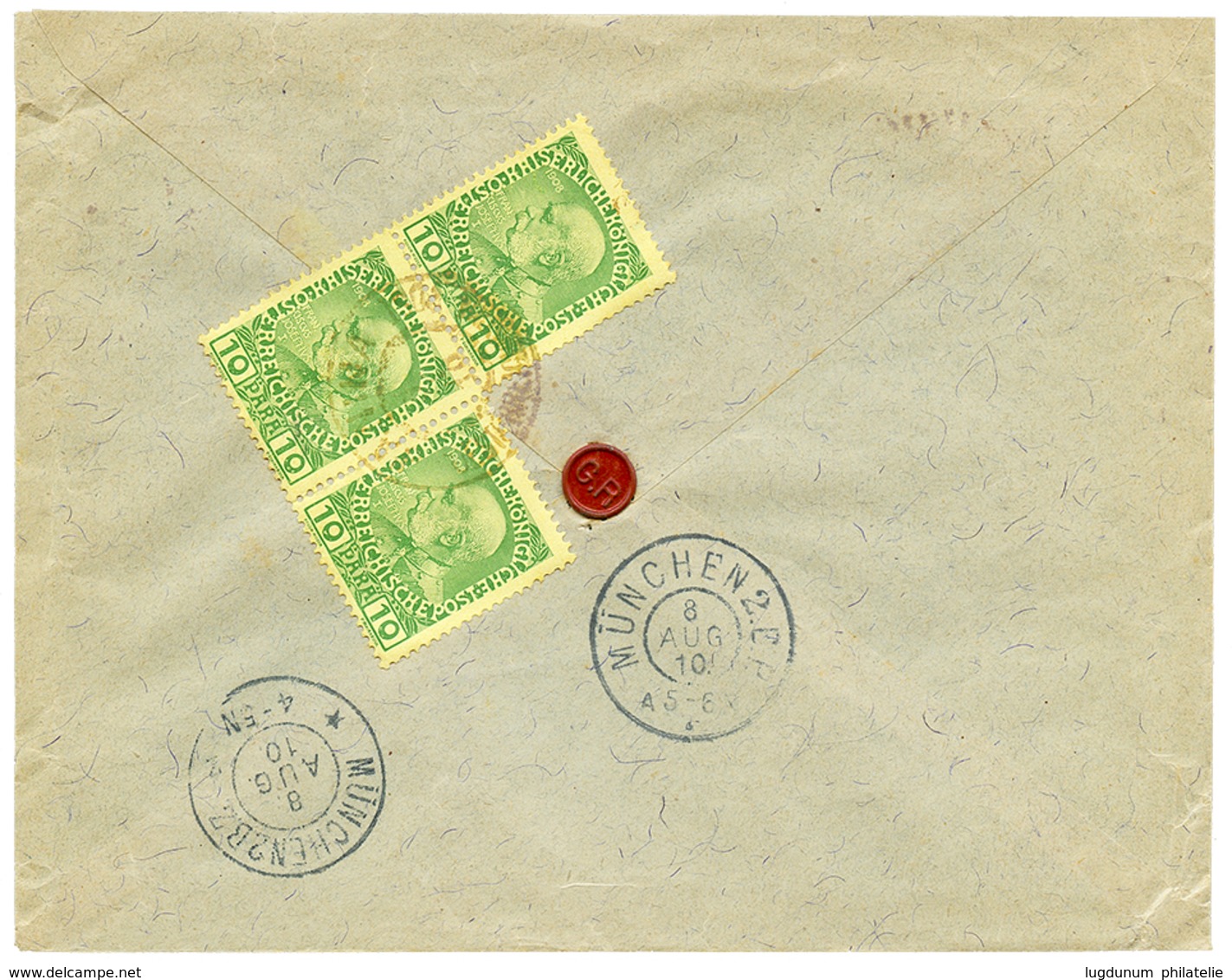 955 "JANINA" : 1910 1P(x2) + Verso10p(x3) Canc. JANINA On REGISTERED Envelope To GERMANY. Vf. - Levante-Marken