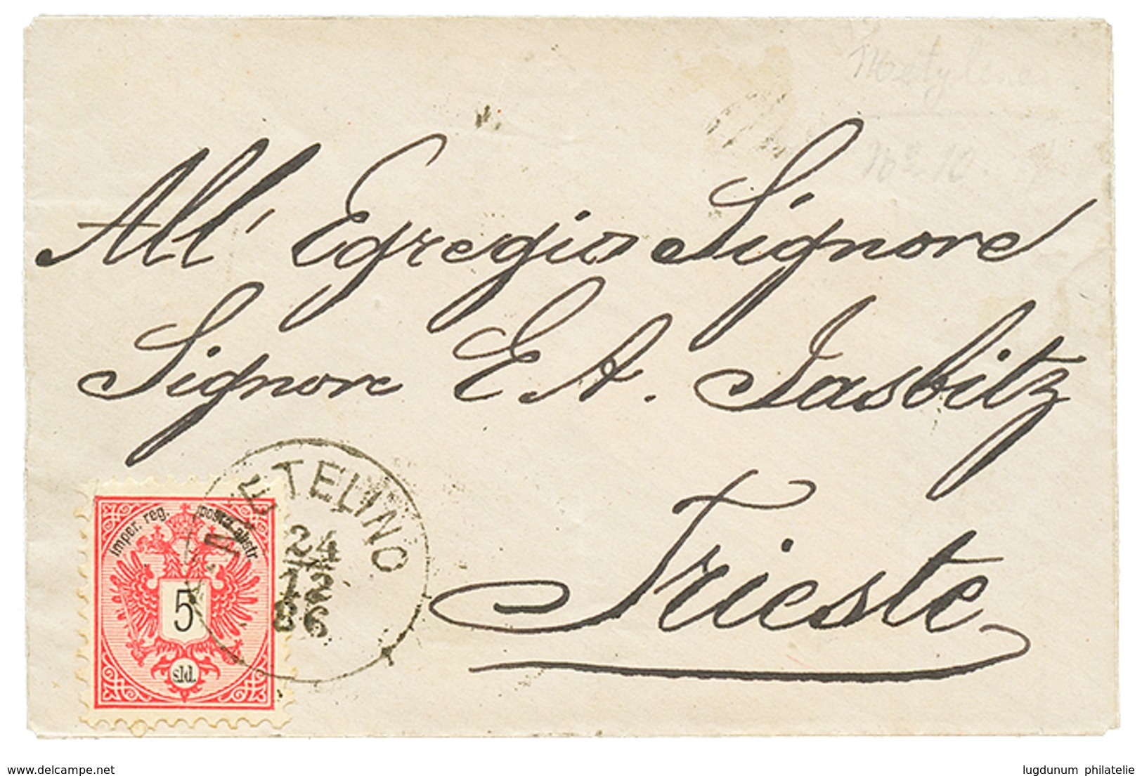 960 "METELINO" : 1886 5 Soldi Canc. METELINO On Envelope (PRINTED MATTER Rate) To TRIESTE. Superb. - Oostenrijkse Levant