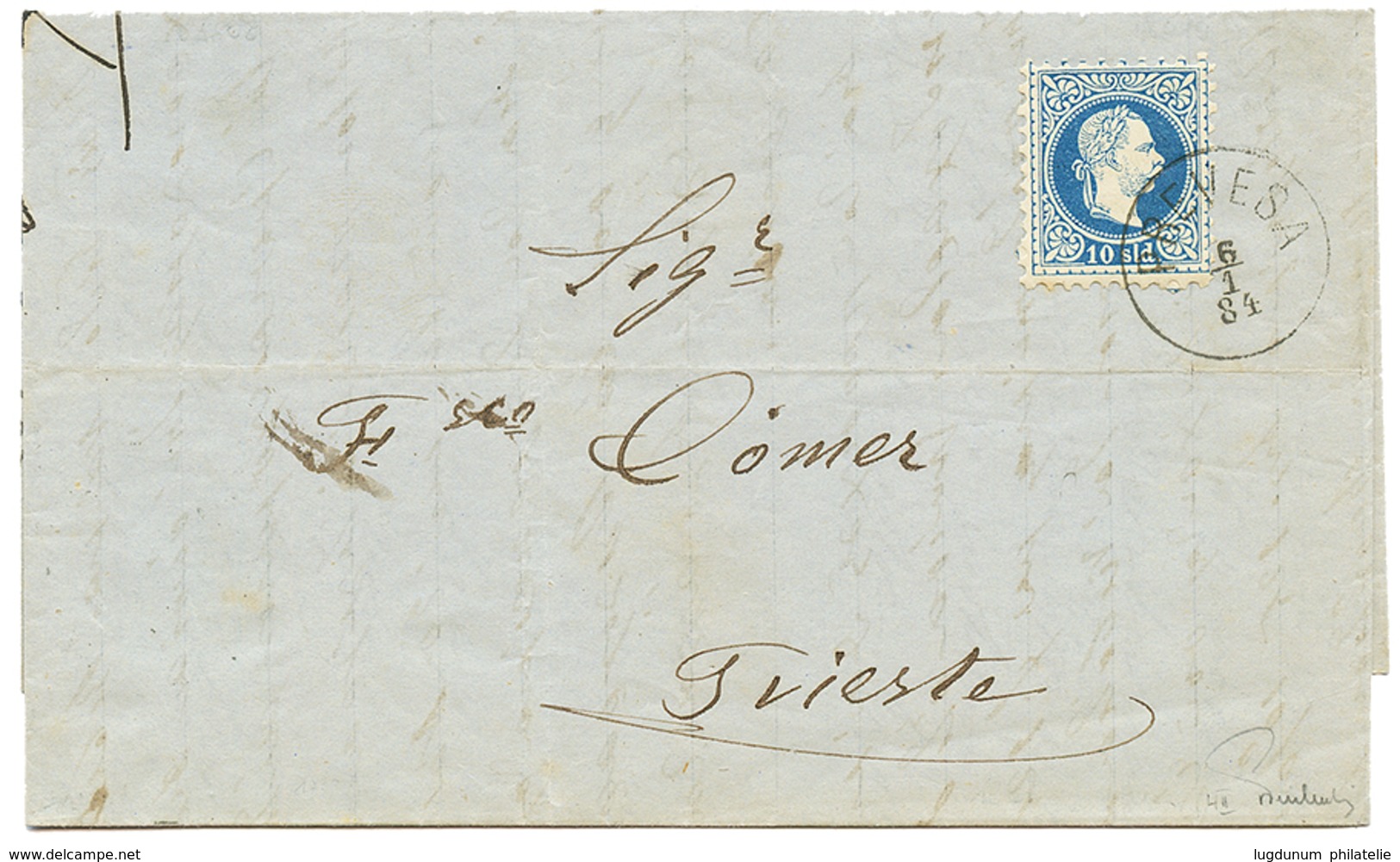 967 "PREVESA" : 1884 10 Soldi Canc. PREVESA On Entire Letter To TRIESTE. Signed FERCHENBAUER. Vvf. - Levante-Marken