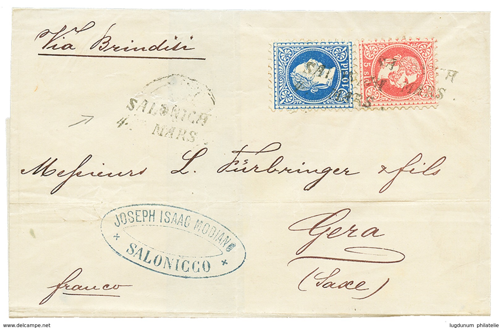 973 "SALONICH" : 5s + 10s Canc. SALONICH/4.MARS On Cover To GERA (GERMANY). Vf. - Levante-Marken