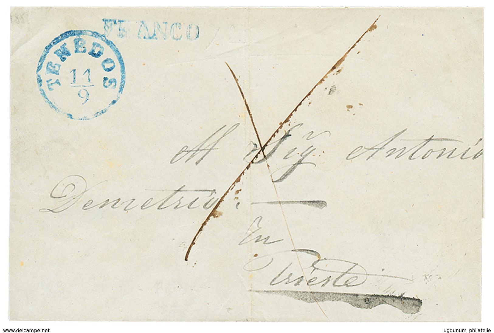 991 "TENEDOS" : TENEDOS + FRANCO In Blue On Cover To TRIESTE. Very Scarce. Vvf. - Levant Autrichien